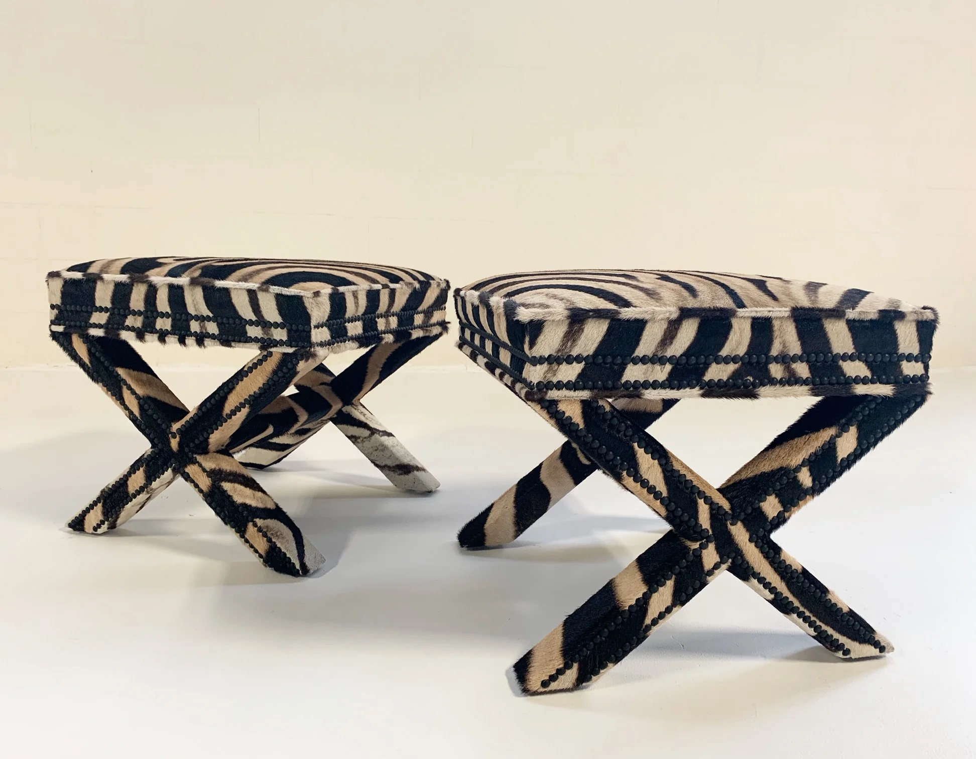X Benches in Zebra Hide, Pair