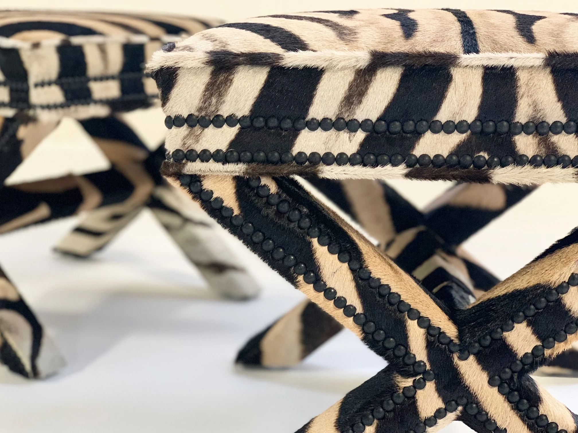 X Benches in Zebra Hide, Pair - Image 2