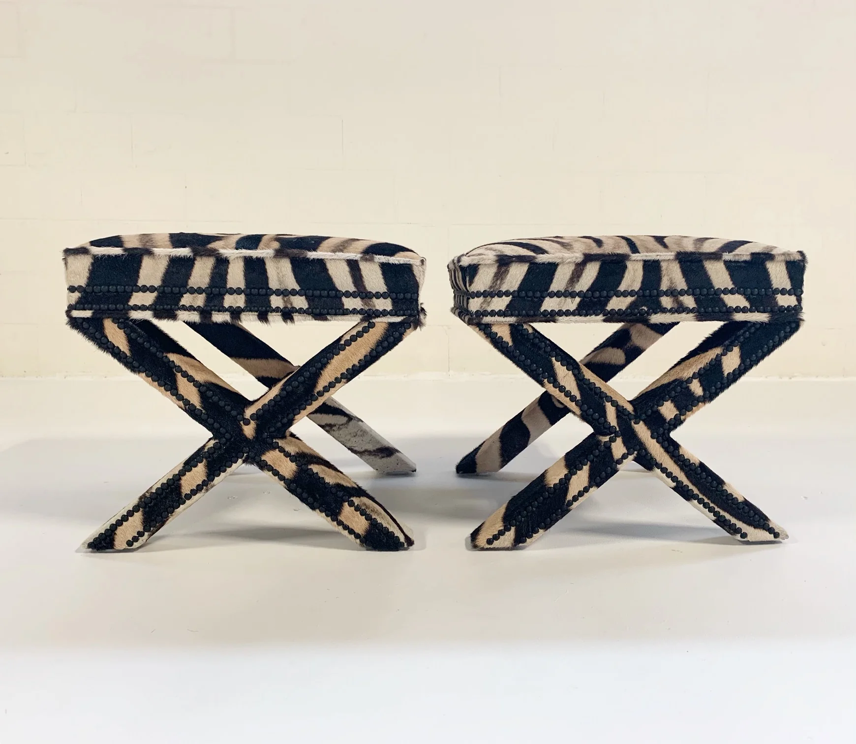 X Benches in Zebra Hide, Pair - Image 6