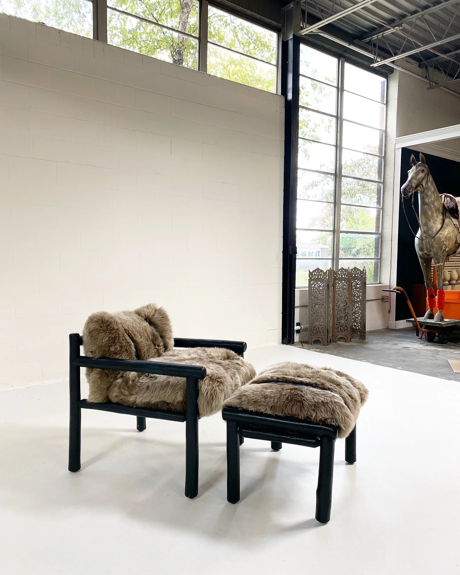 Black Butte Chair and Ottoman with Sheepskin Cushions - Image 11