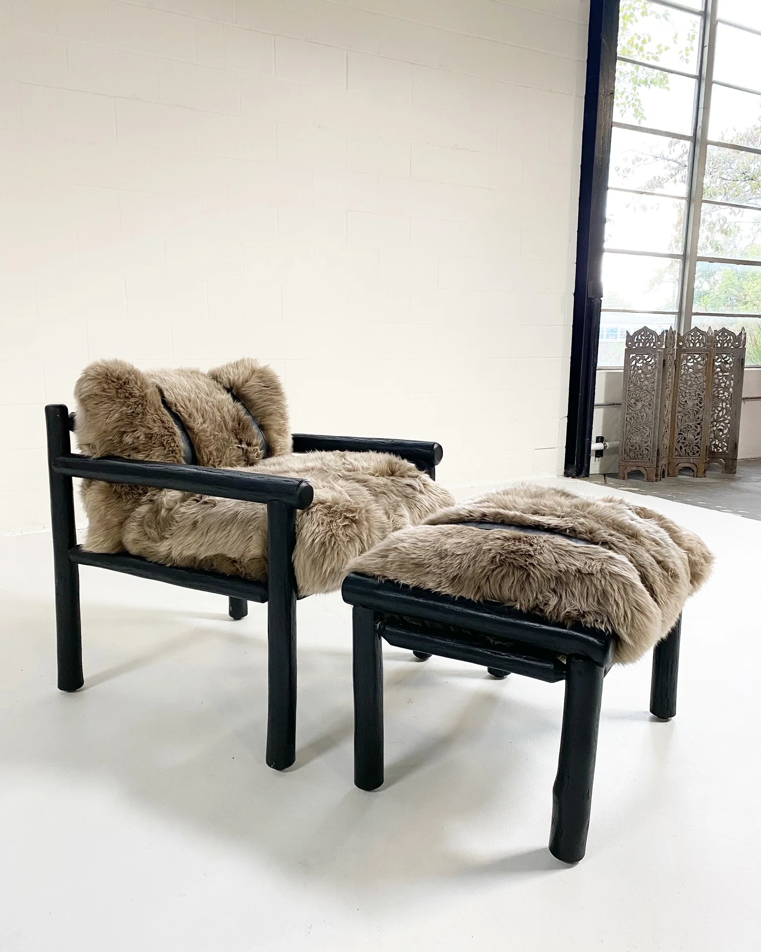 Black Butte Chair and Ottoman with Sheepskin Cushions - Image 5