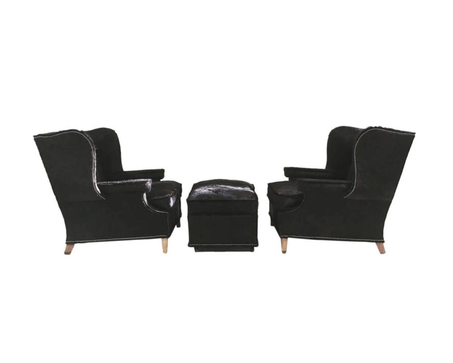 Wingbacks with Ottoman in Brazilian Cowhide, pair - Image 11