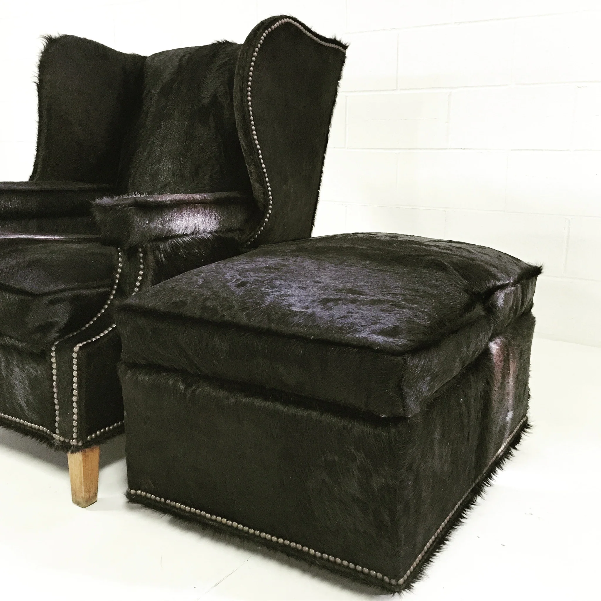 Wingbacks with Ottoman in Brazilian Cowhide, pair - Image 7