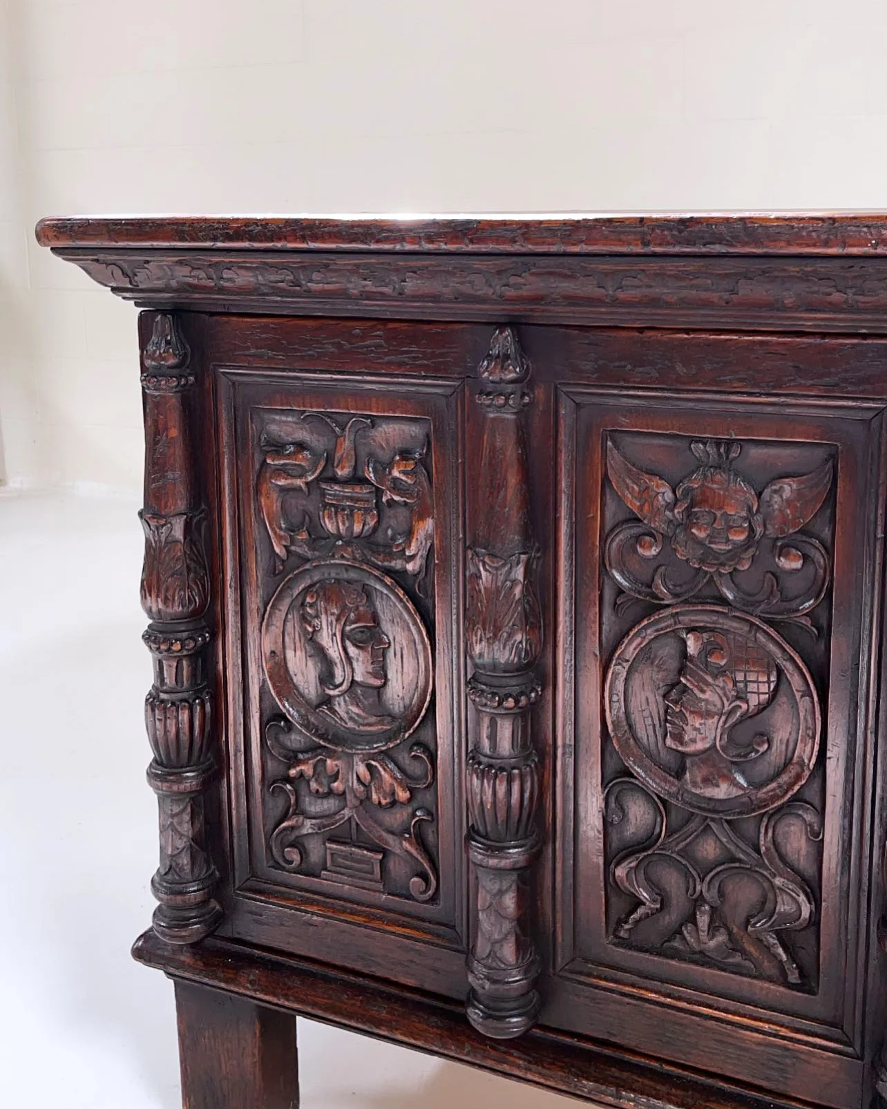 Antique Carved Oak Coffer - Image 2