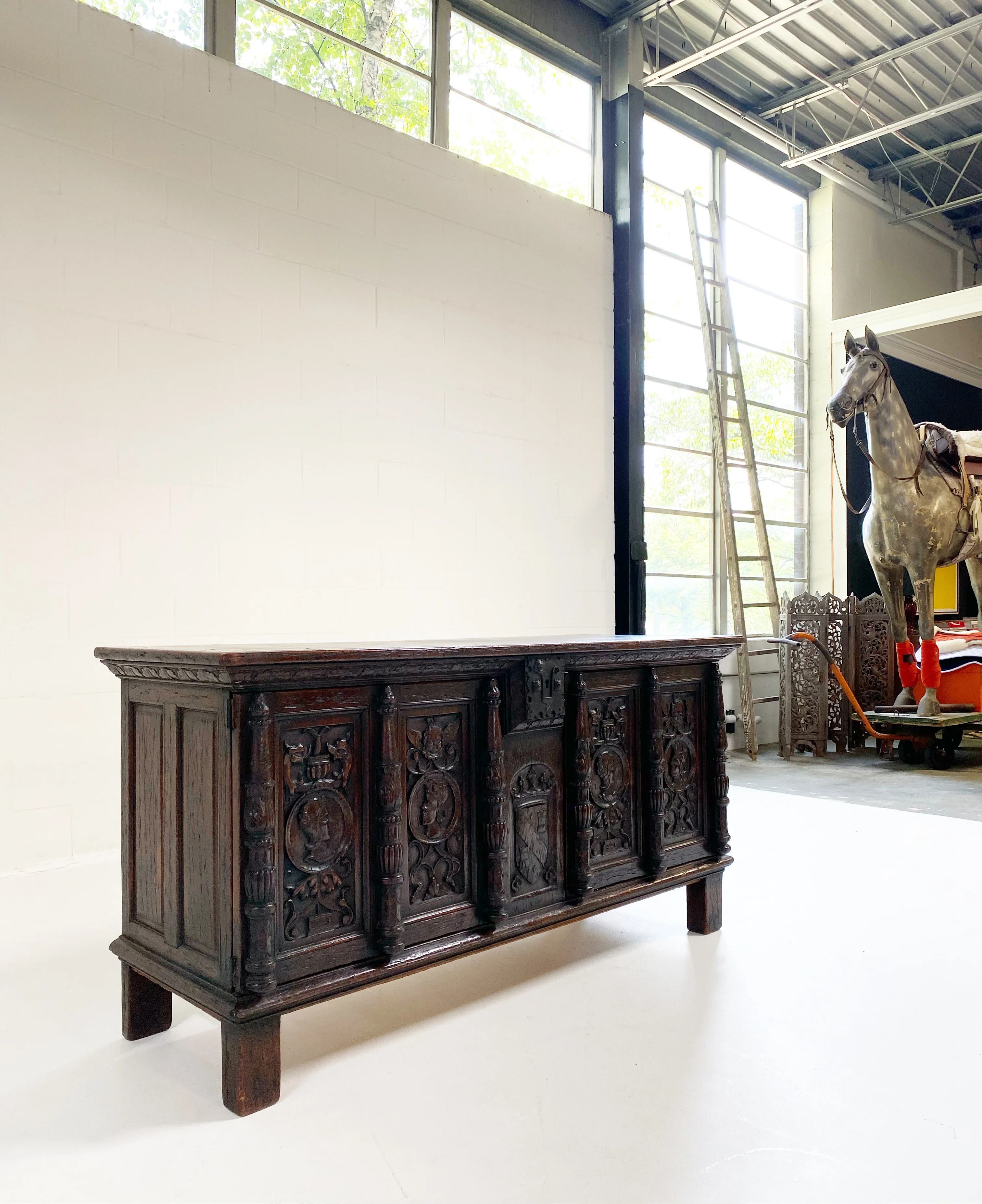 Antique Carved Oak Coffer - Image 6