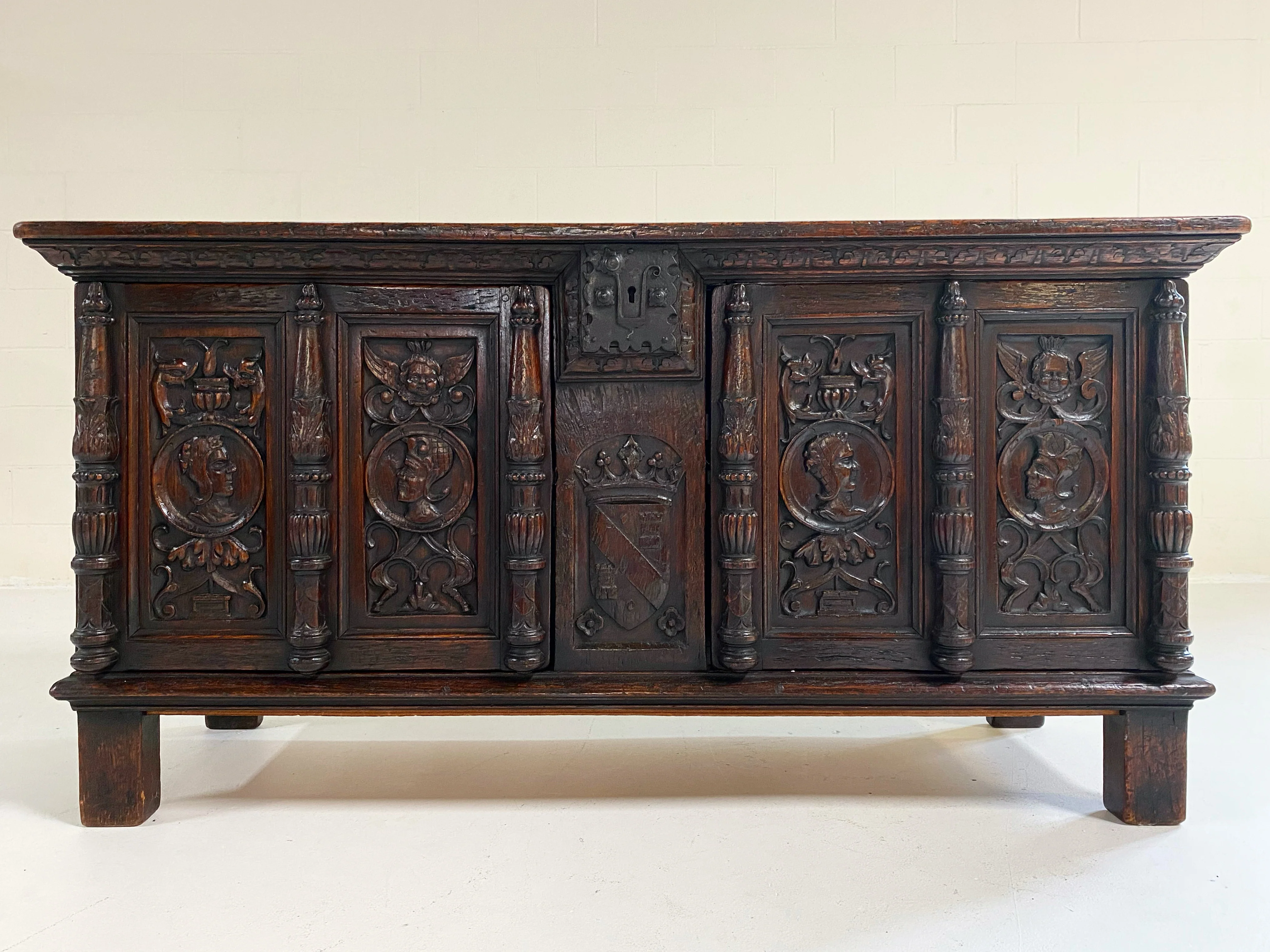 Antique Carved Oak Coffer - Image 7