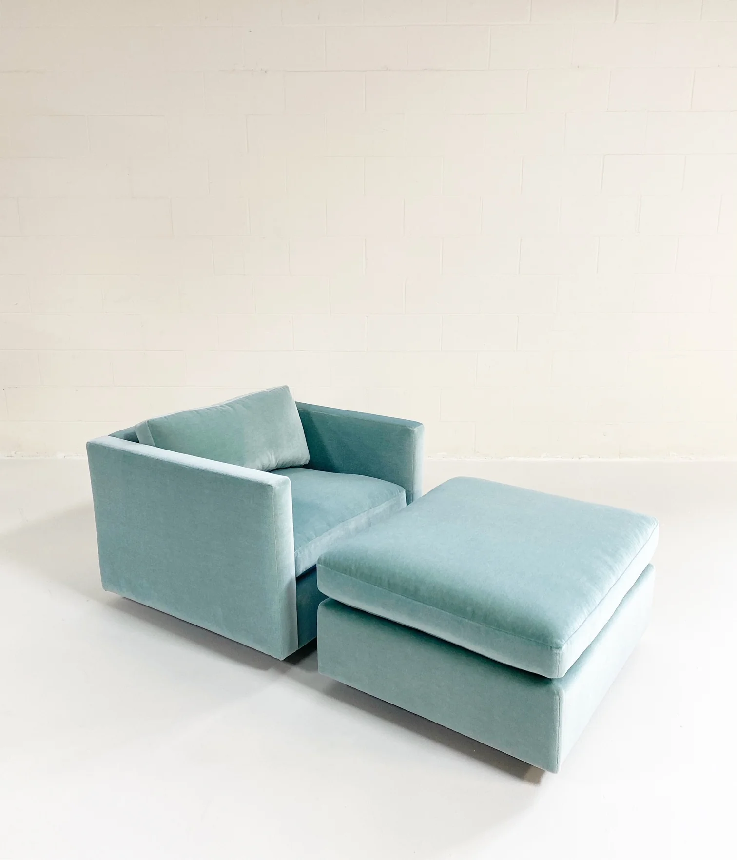 Club Chair & Ottoman in Pierre Frey Mohair Velvet - Image 2