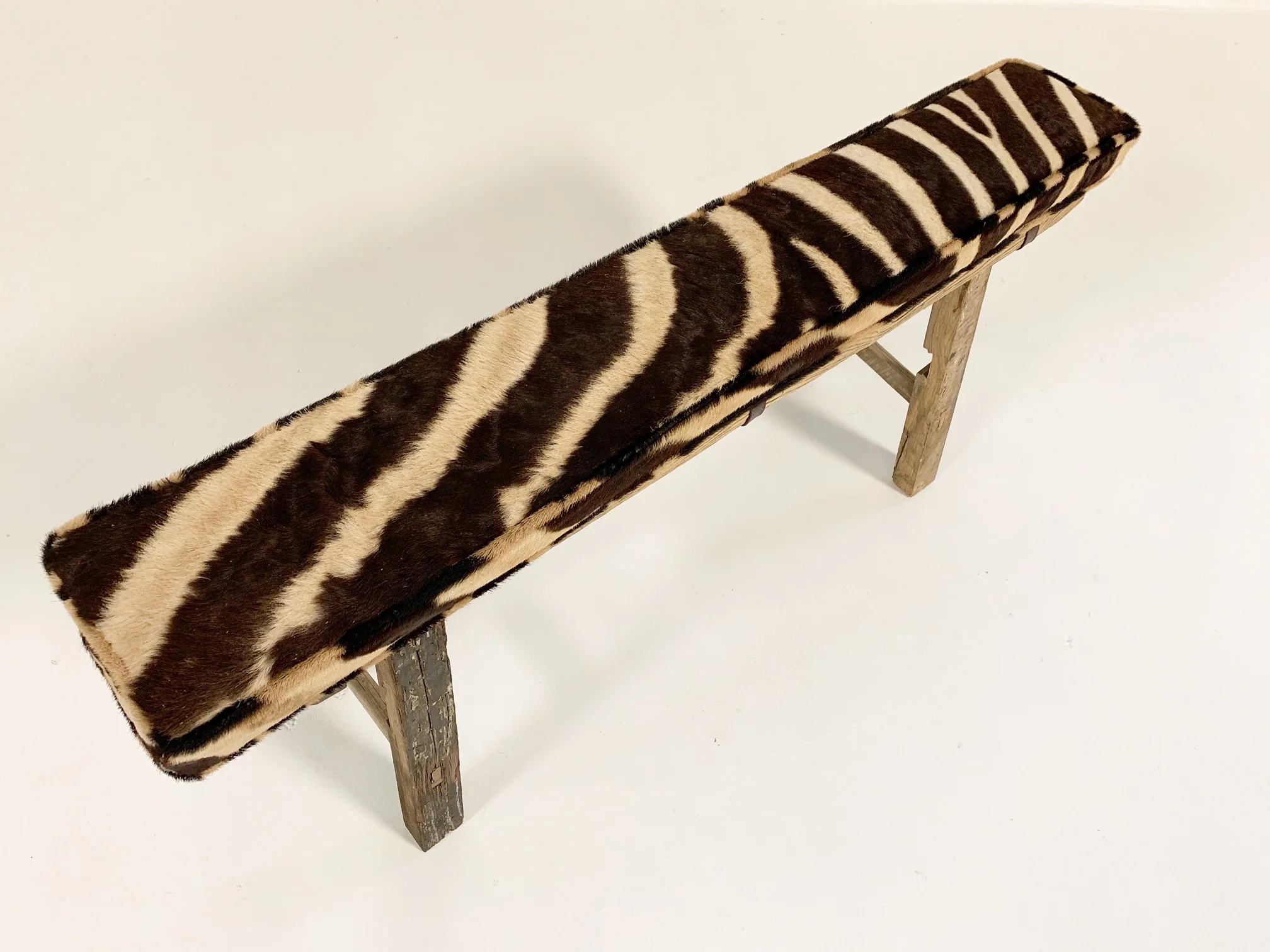 Chinese Elmwood Bench with Zebra Cushion - Image 2
