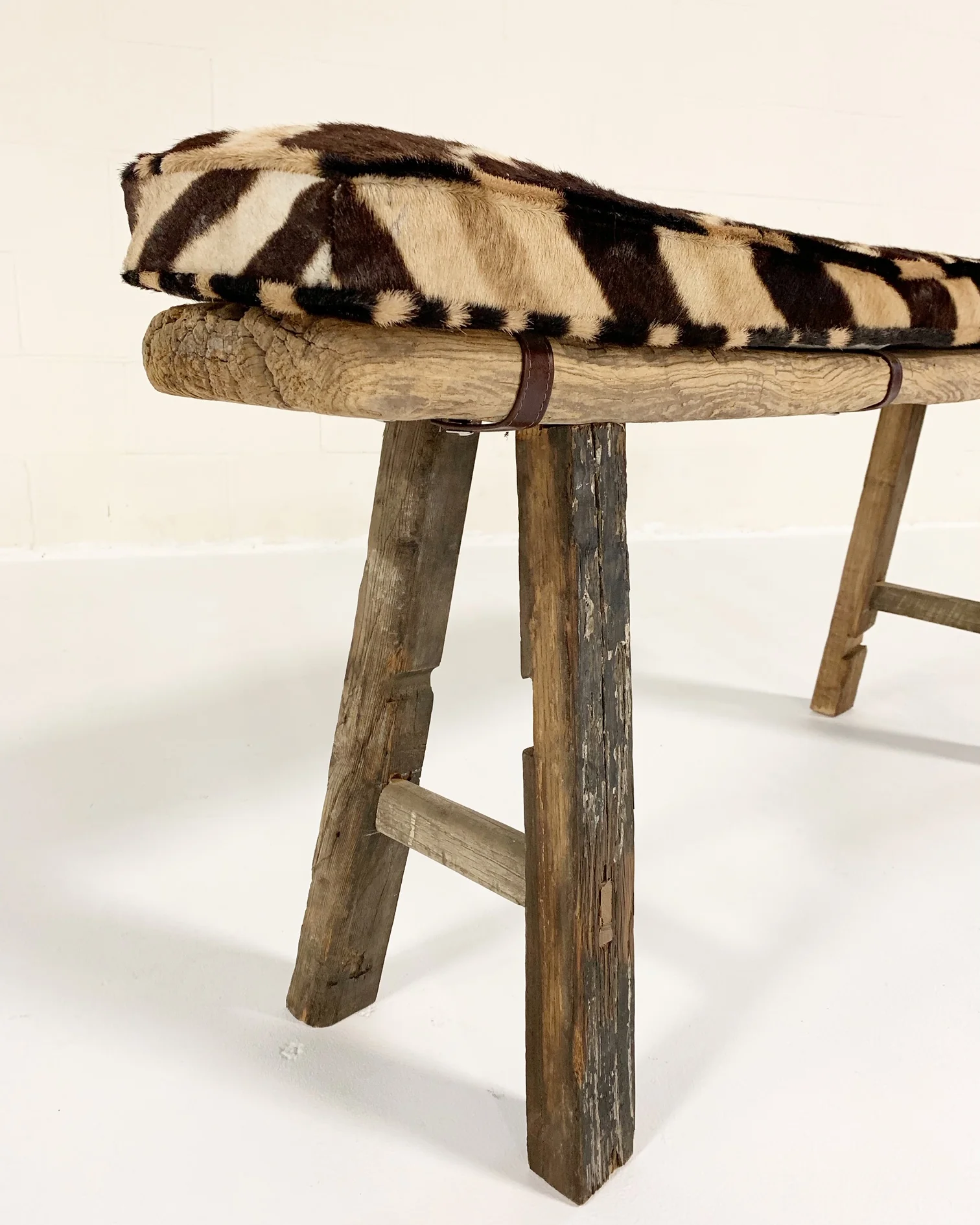 Chinese Elmwood Bench with Zebra Cushion - Image 3
