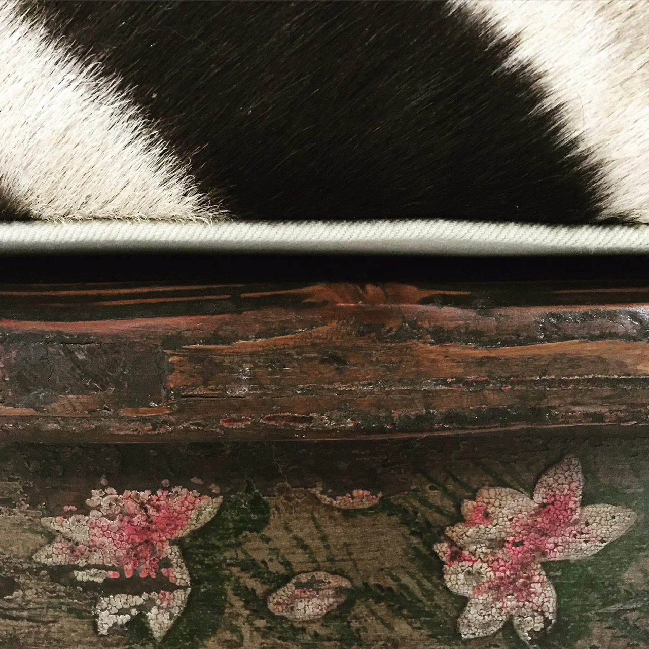 Painted Chinese Bench with Zebra Cushion - Image 2