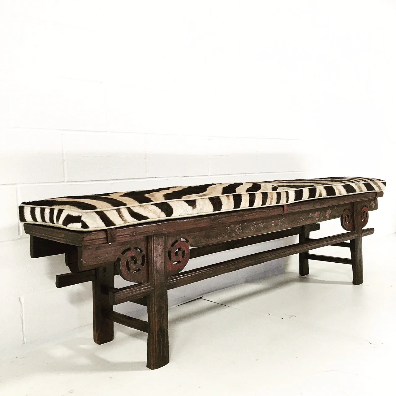 Painted Chinese Bench with Zebra Cushion - Image 3