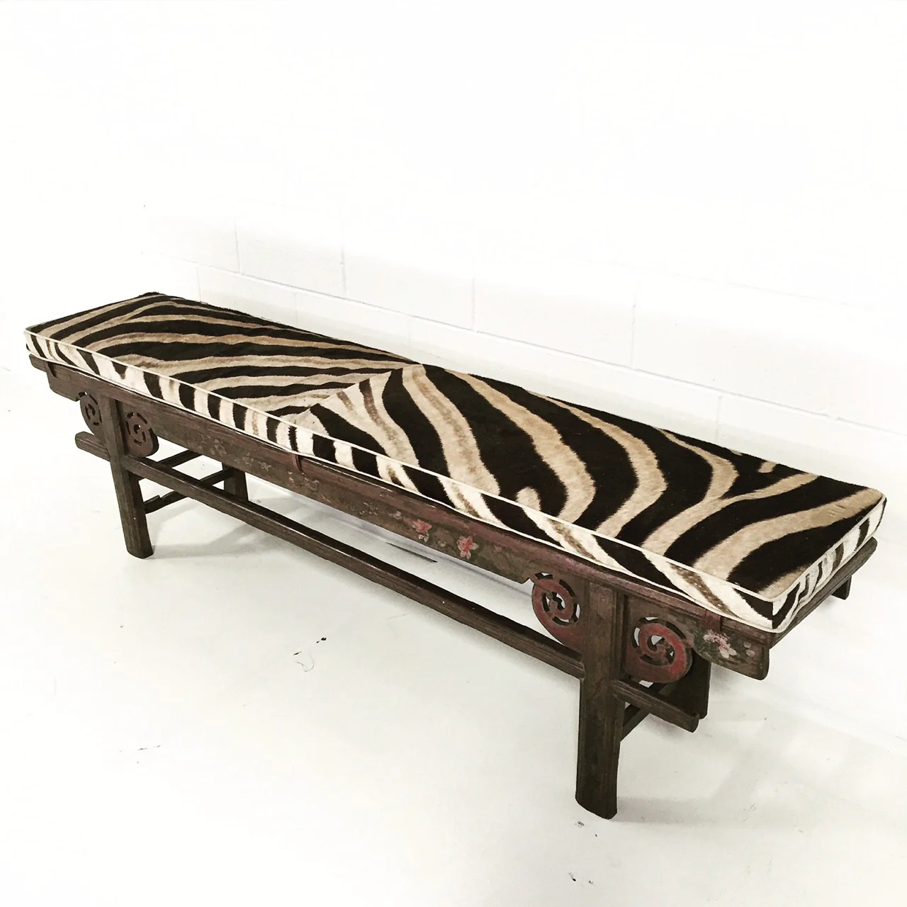 Painted Chinese Bench with Zebra Cushion - Image 4