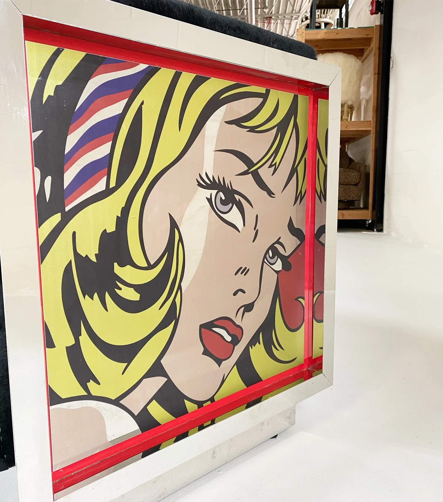 Chrome-plated Loveseat and Lounge Chairs with Lichtenstein Style Art in Brazilian Cowhide - Image 12