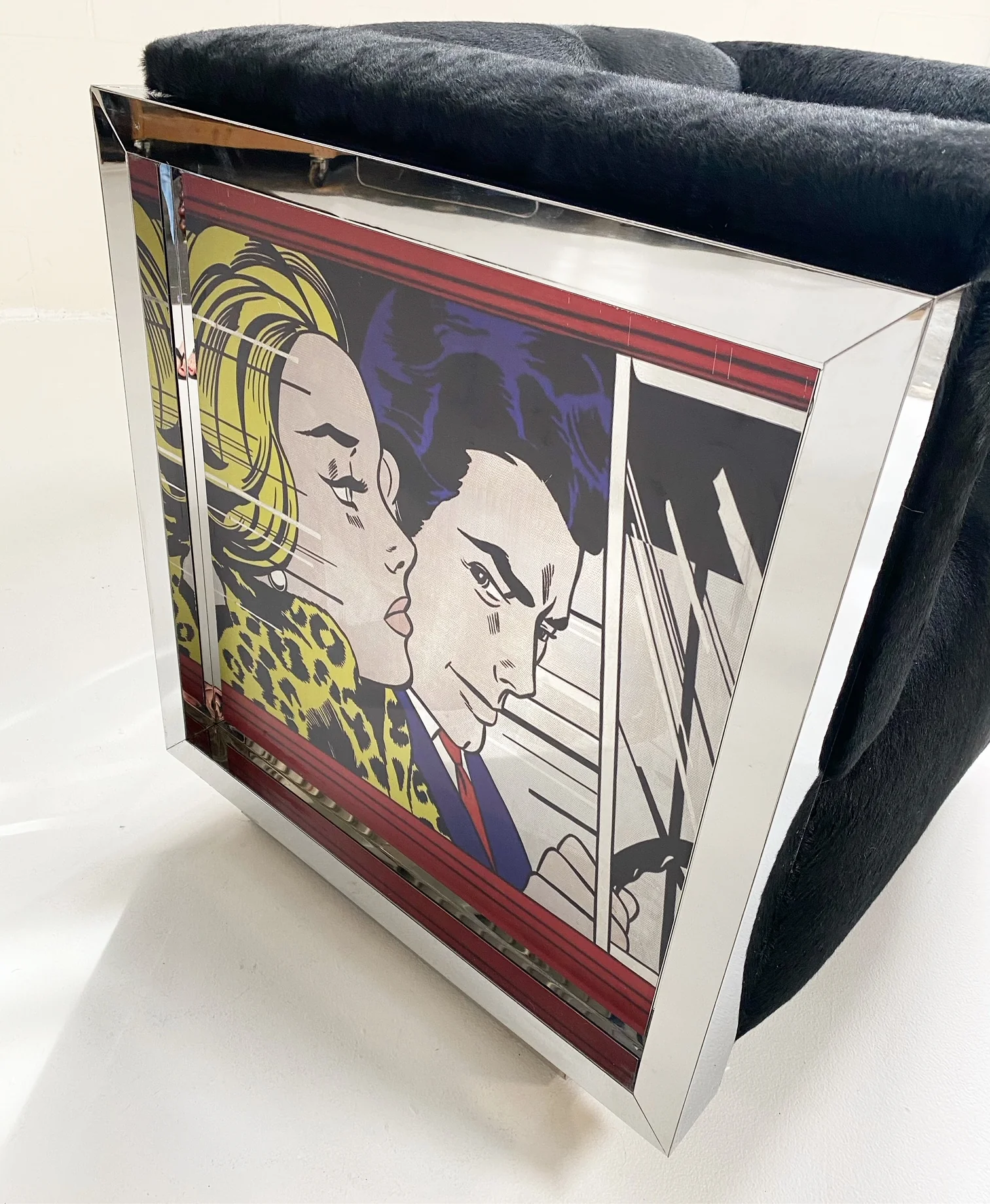 Chrome-plated Loveseat and Lounge Chairs with Lichtenstein Style Art in Brazilian Cowhide - Image 13