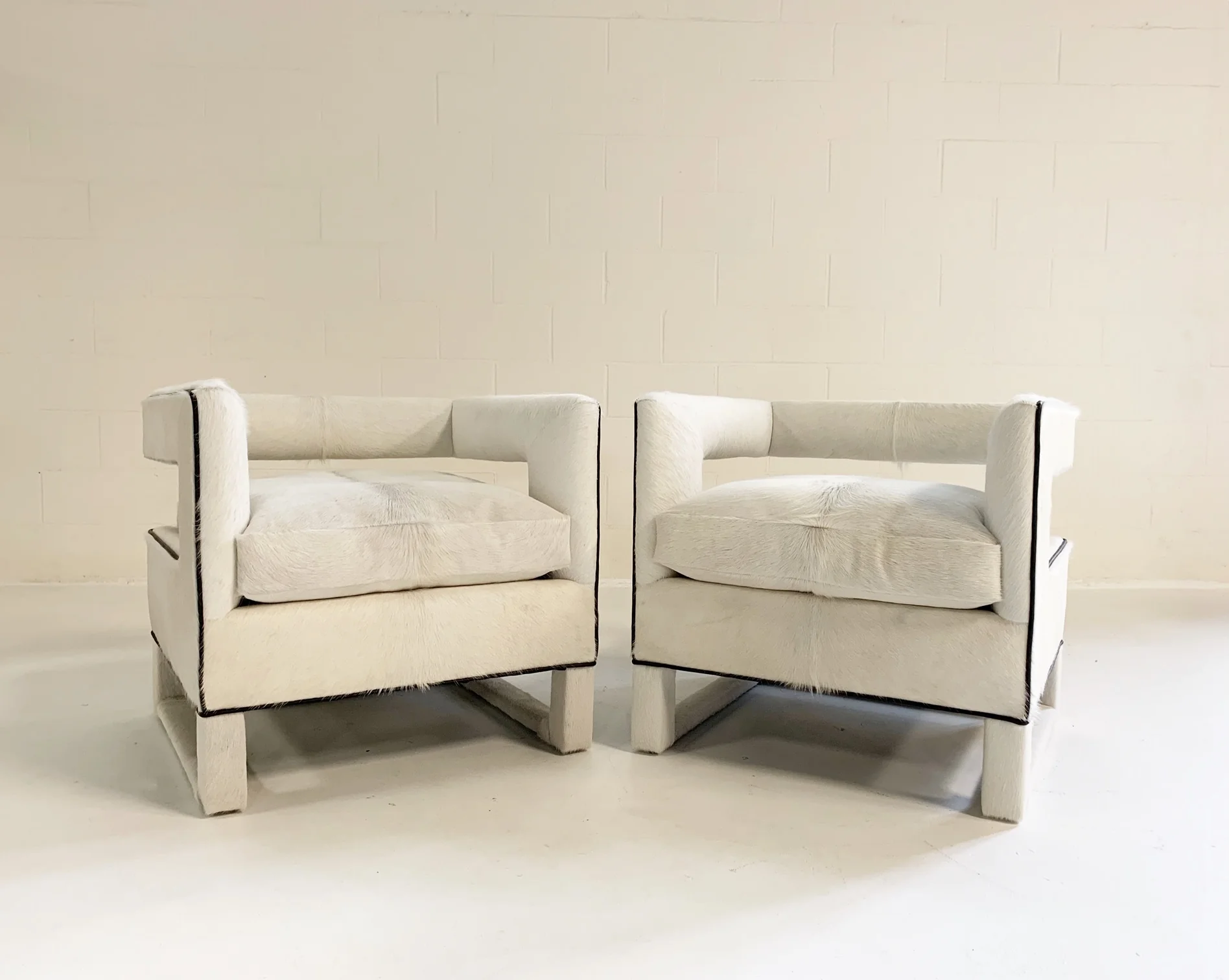 Cube Chairs in Brazilian Cowhide, pair