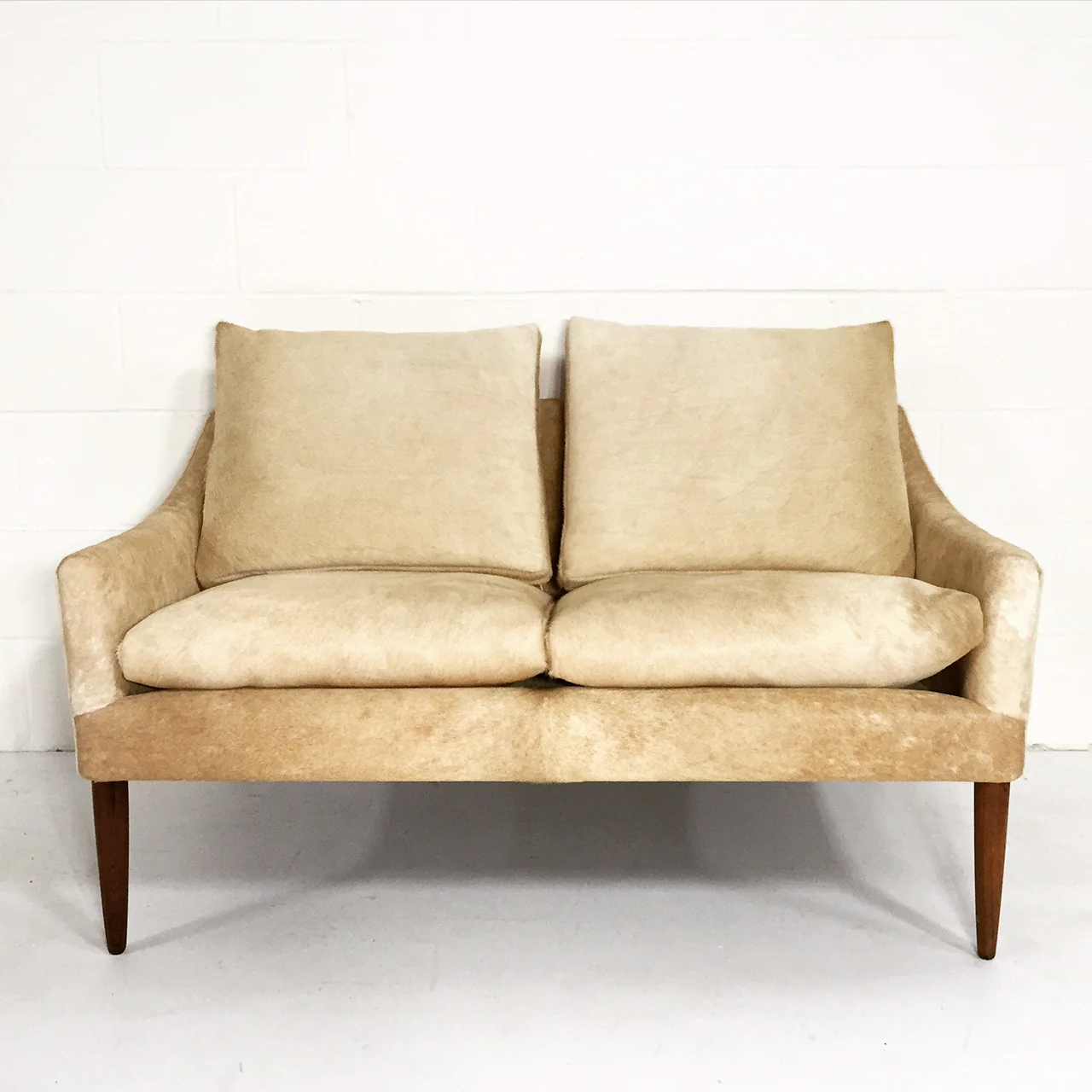Danish Style Loveseat in Brazilian Cowhide