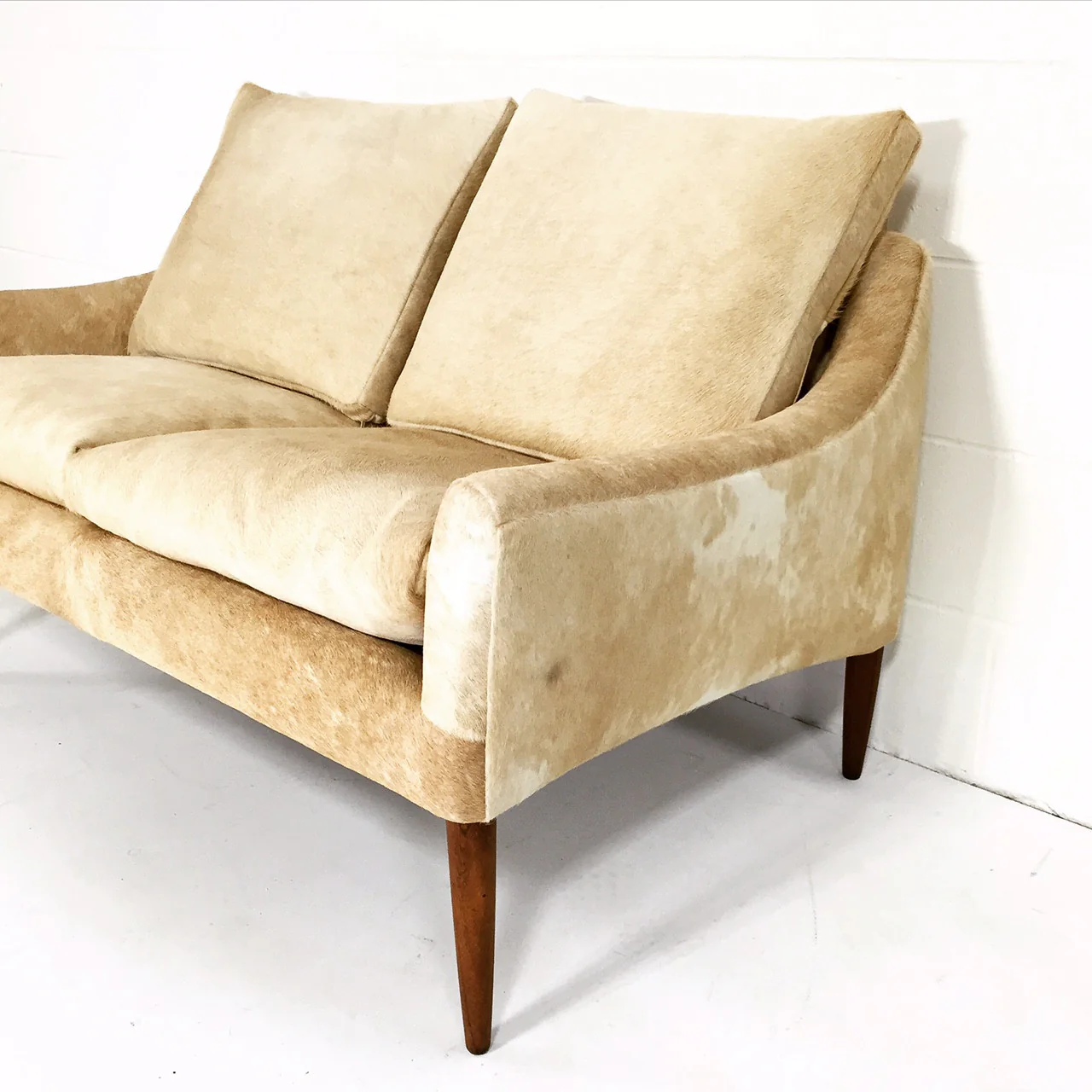 Danish Style Loveseat in Brazilian Cowhide - Image 3
