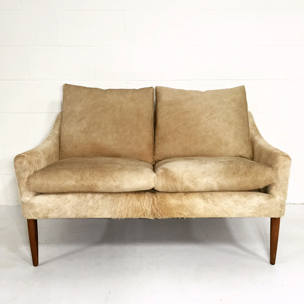 Danish Style Loveseat in Brazilian Cowhide