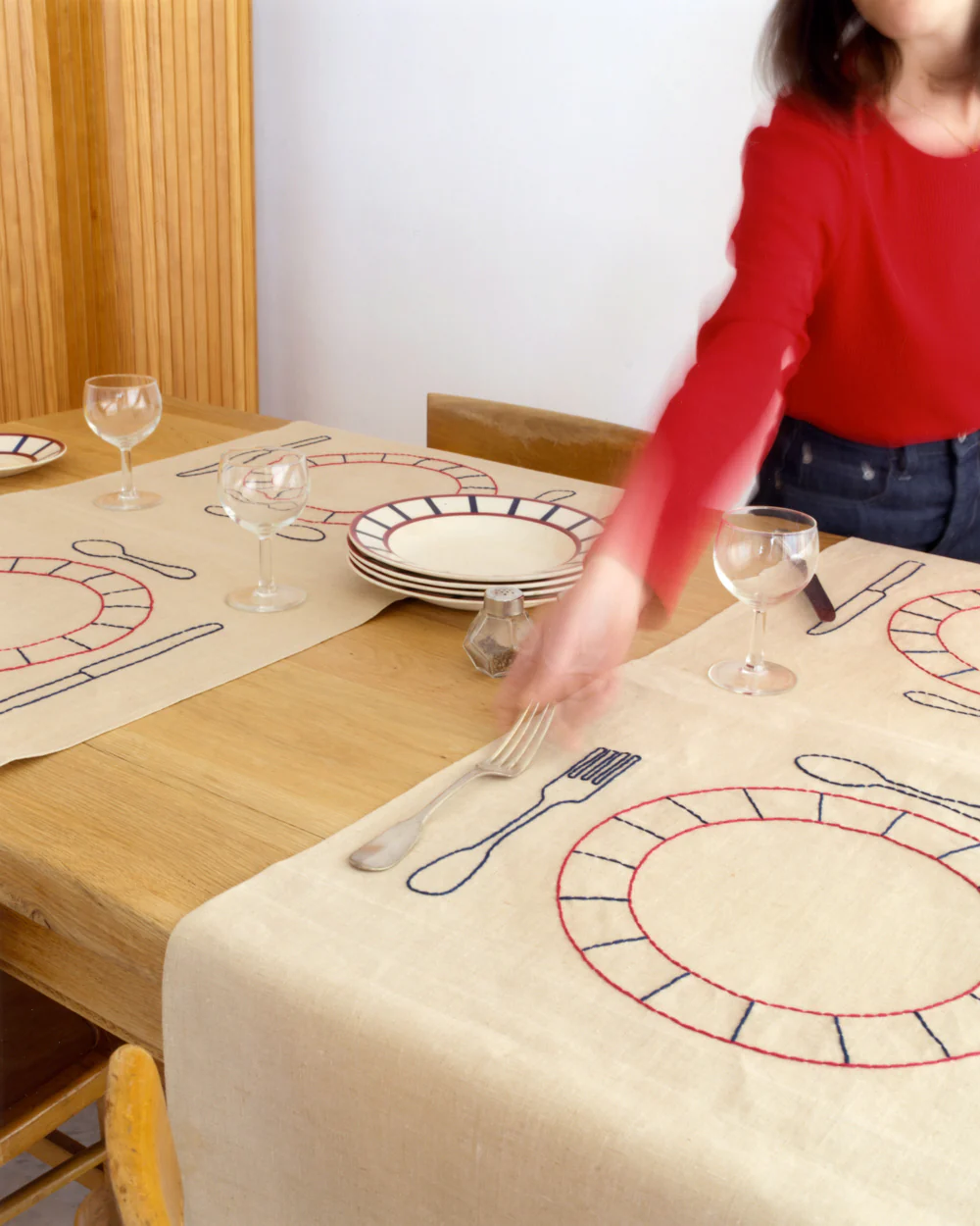 Double Placemats Assiettes Béarn - Navy and Burgundy - Image 4