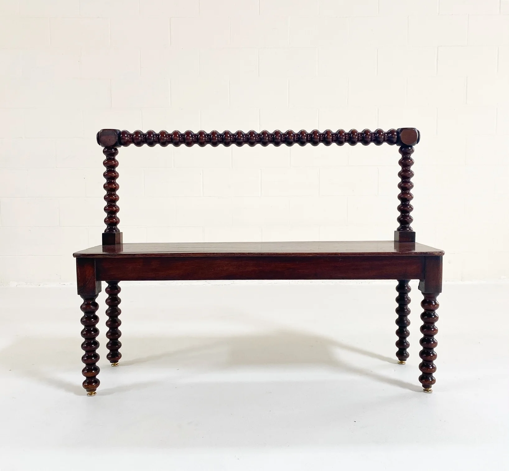 English Bobbin-Turned Mahogany Hall Bench - Image 5