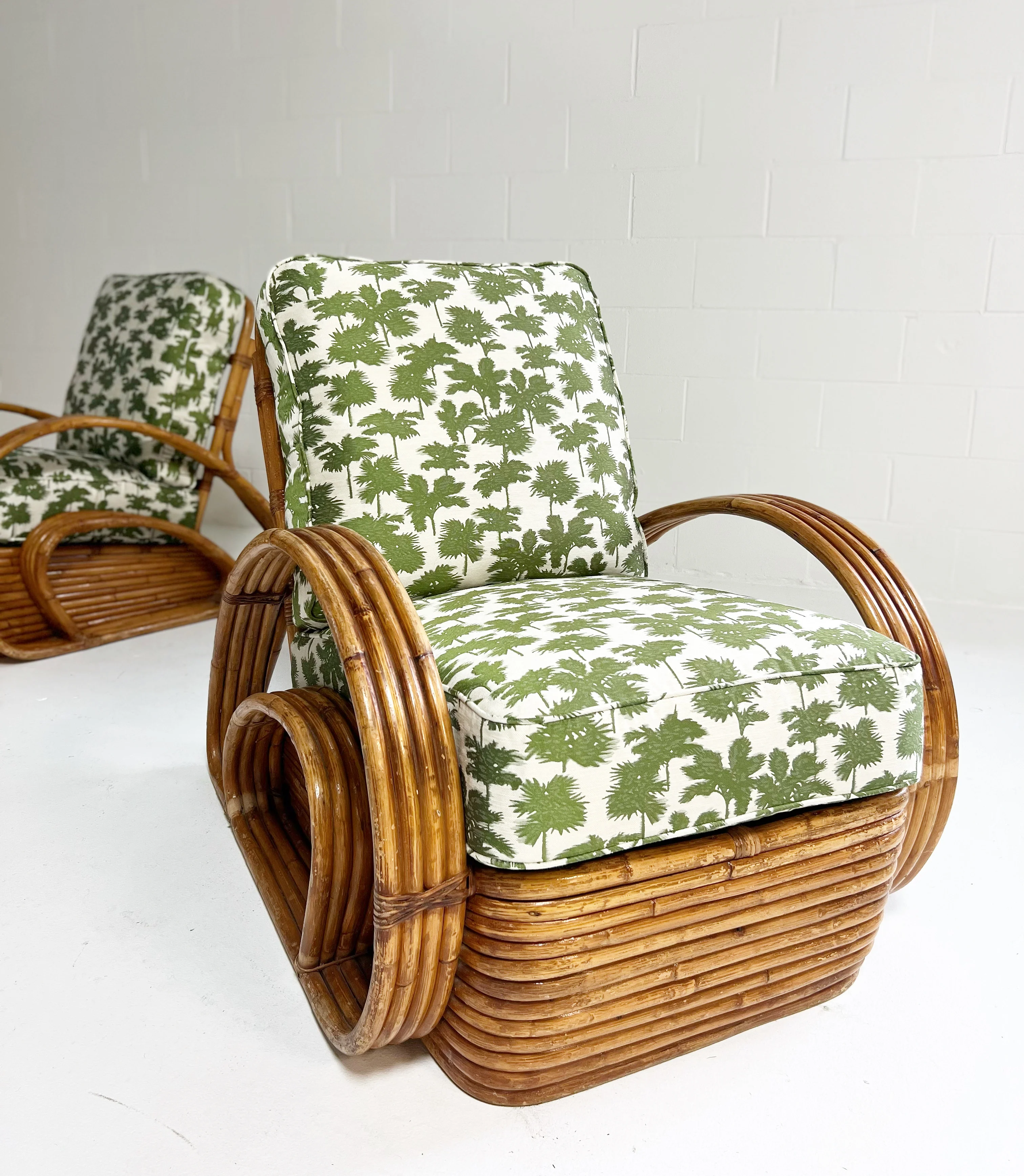 Frankl Style Rattan Chairs in Dedar Be Bop a Lula, Pair - Image 3