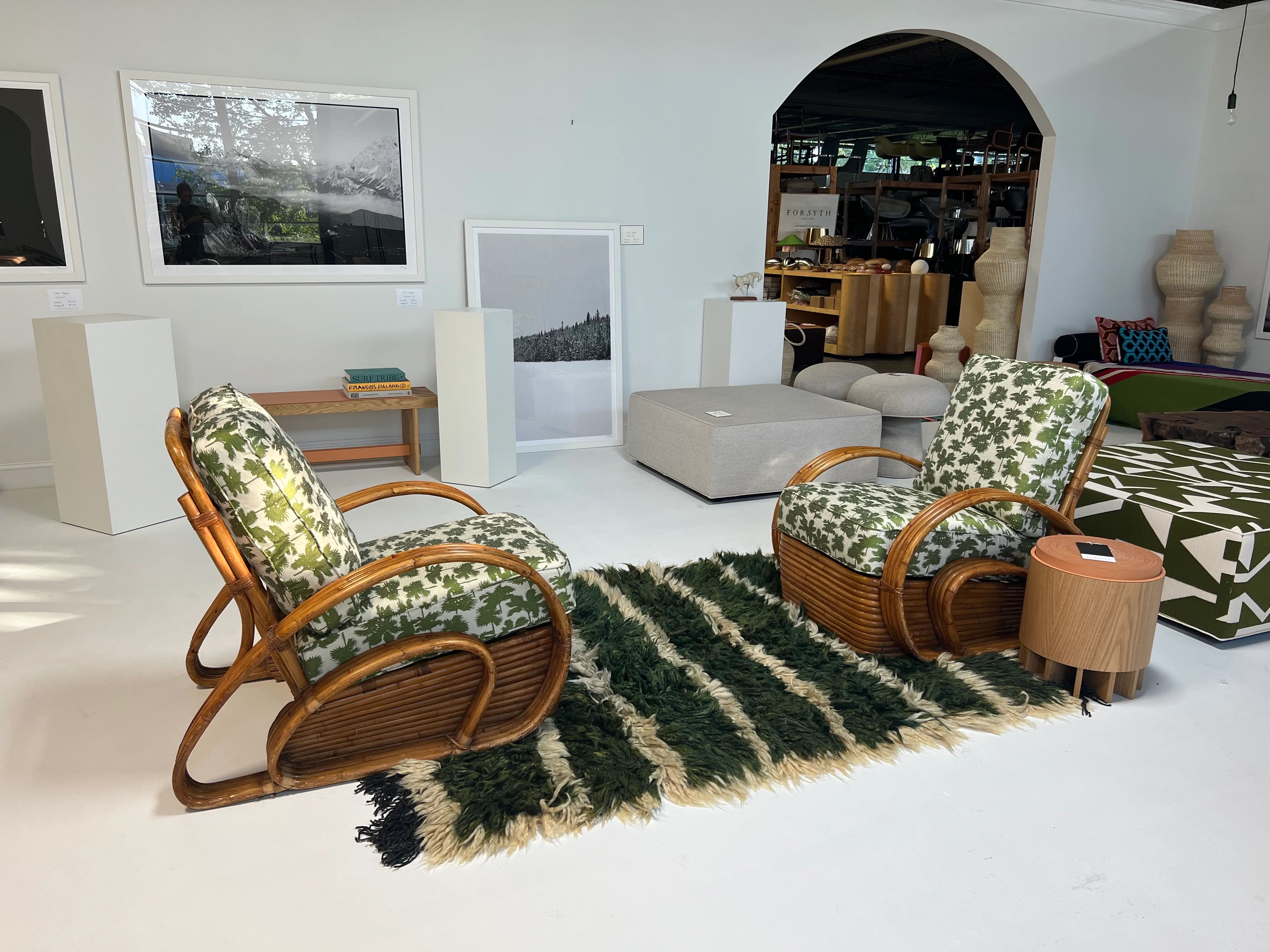 Frankl Style Rattan Chairs in Dedar Be Bop a Lula, Pair - Image 4