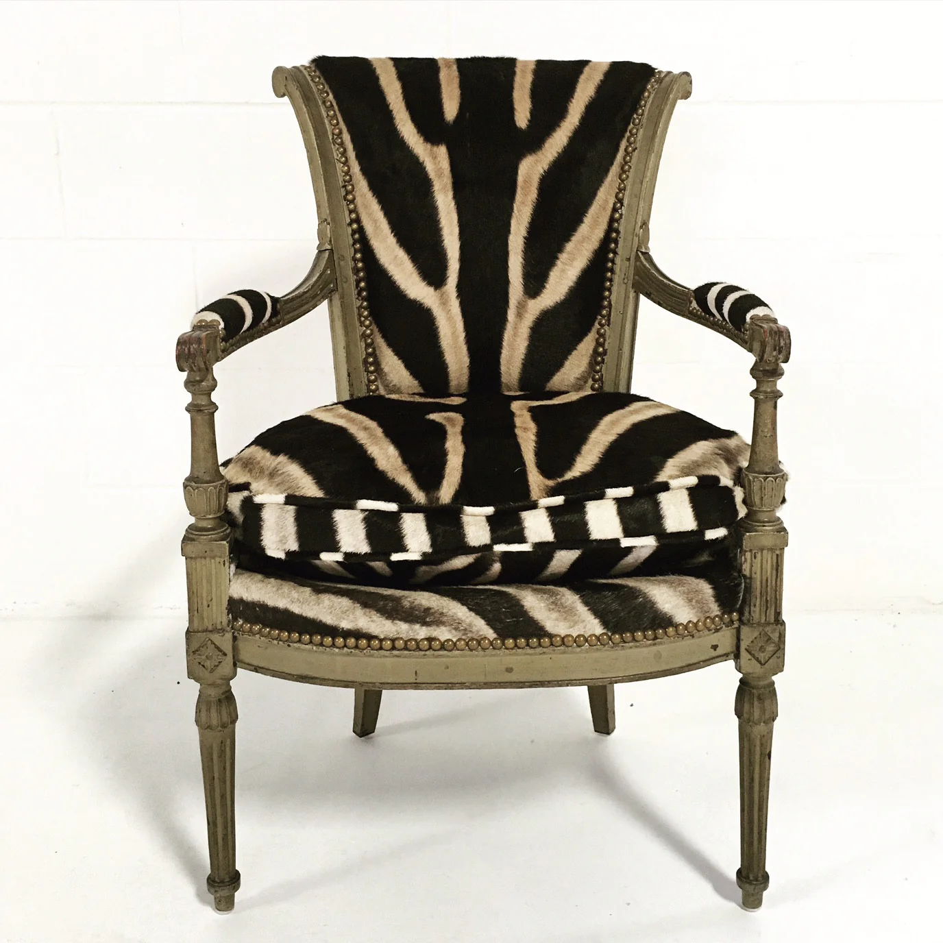 French Boudoir Armchair in Zebra Hide - Image 3