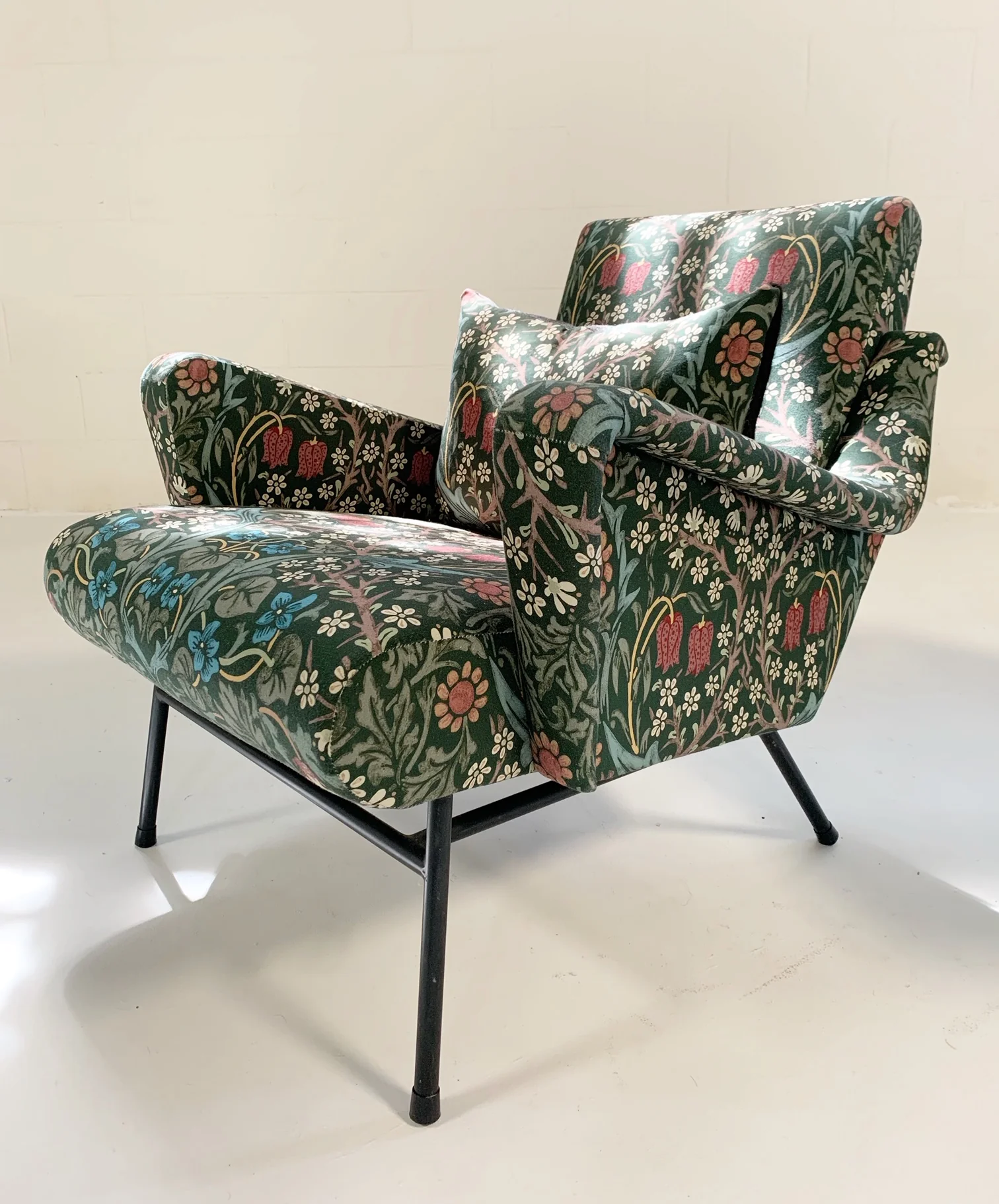 c. 1955 French Lounge Chairs in William Morris Blackthorn, pair