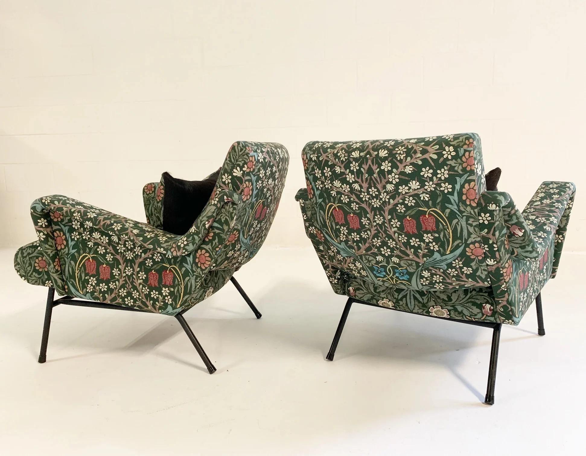 c. 1955 French Lounge Chairs in William Morris Blackthorn, pair - Image 2