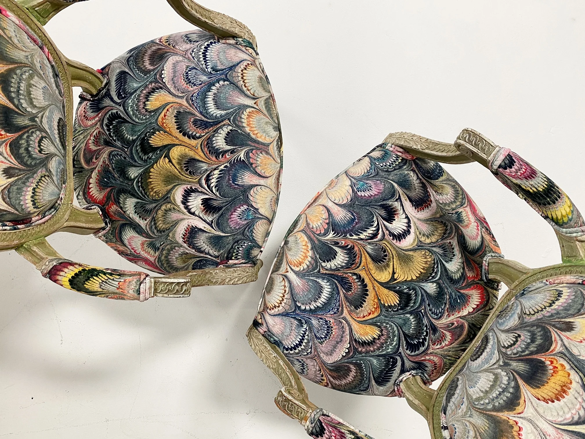 18th Century French Painted Chairs in Beata Heuman "Marbleized Velvet," pair - Image 2