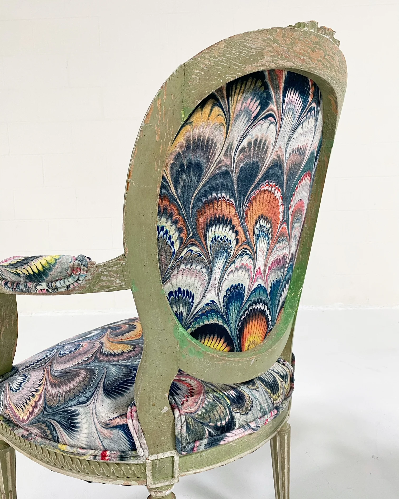 18th Century French Painted Chairs in Beata Heuman "Marbleized Velvet," pair - Image 6