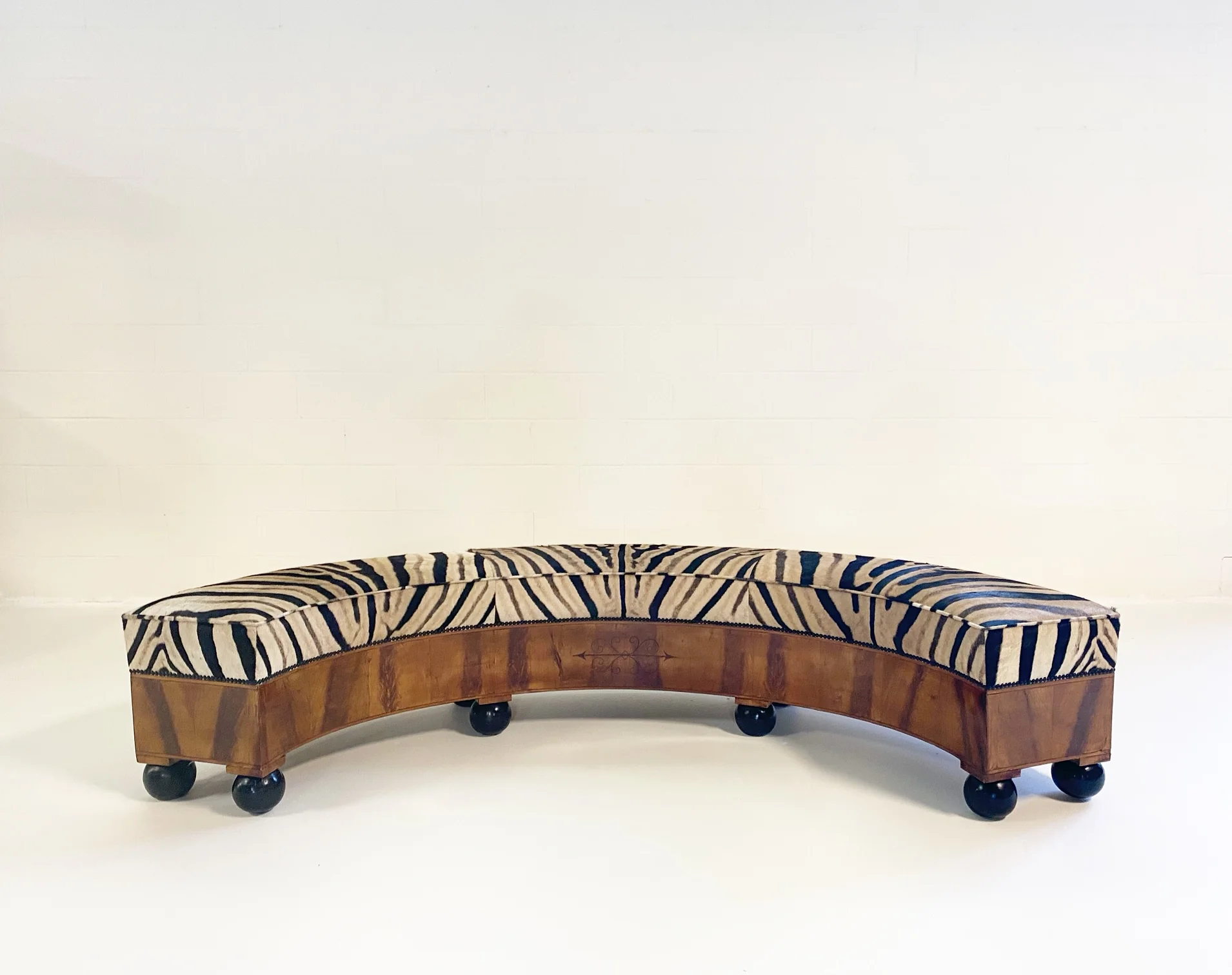 19th Century Fruitwood Banquette in Zebra Hide - Image 12