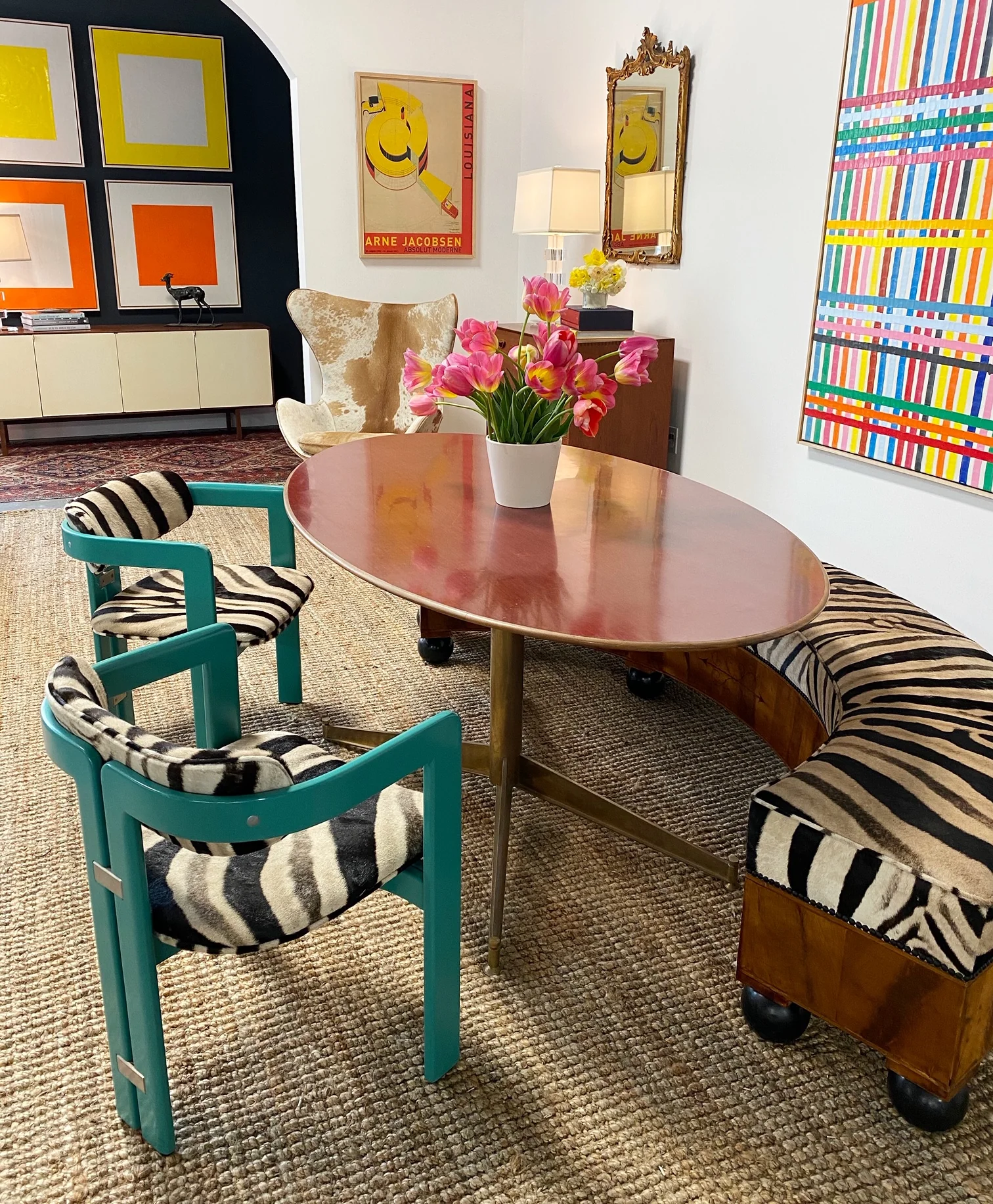19th Century Fruitwood Banquette in Zebra Hide - Image 2