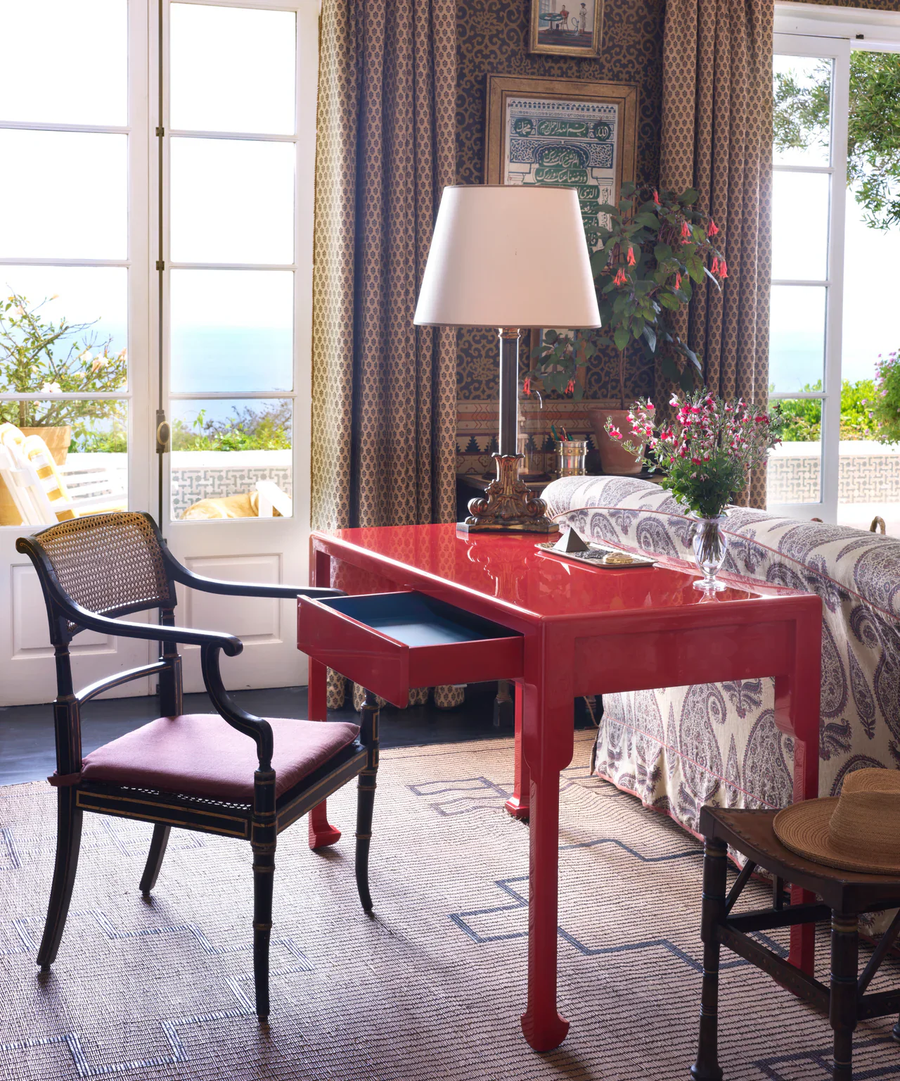 Gazebo Desk | Cinnabar/ Indigo Blue Drawer - Image 3