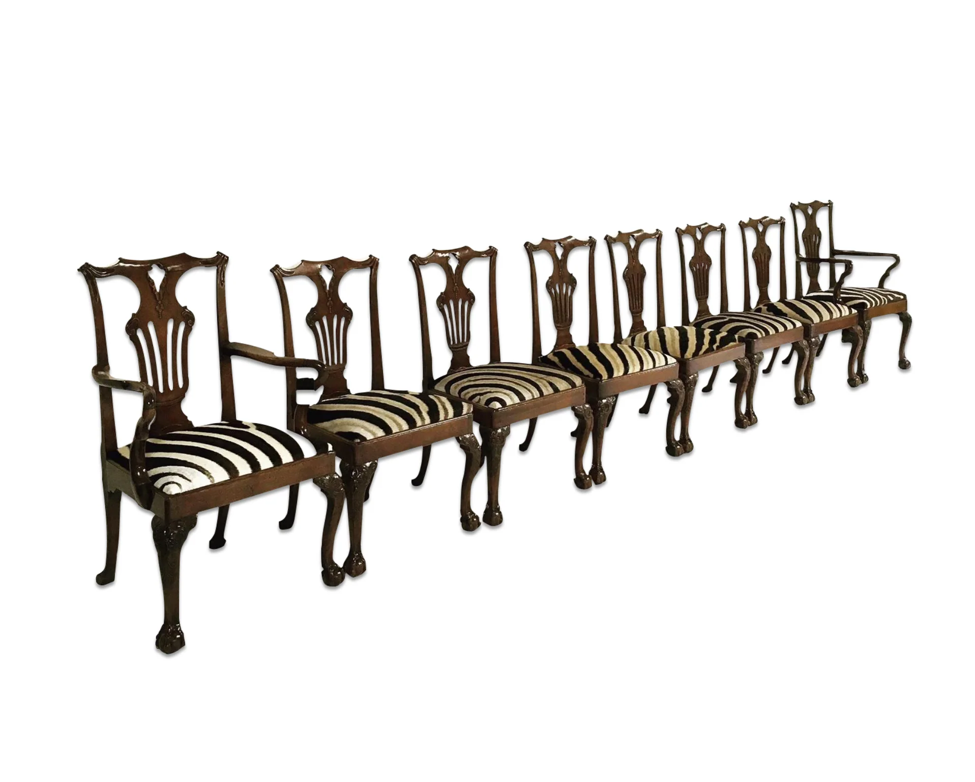 George II Walnut Dining Chairs in Zebra Hide, set of 8 - Image 10