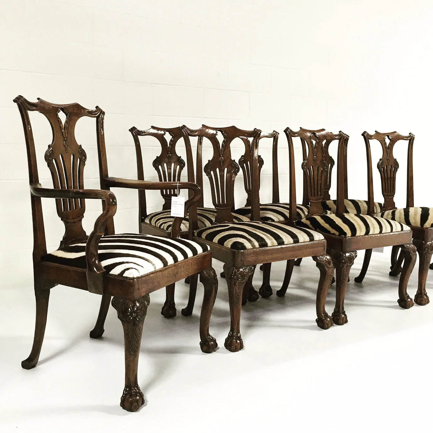 George II Walnut Dining Chairs in Zebra Hide, set of 8 - Image 3