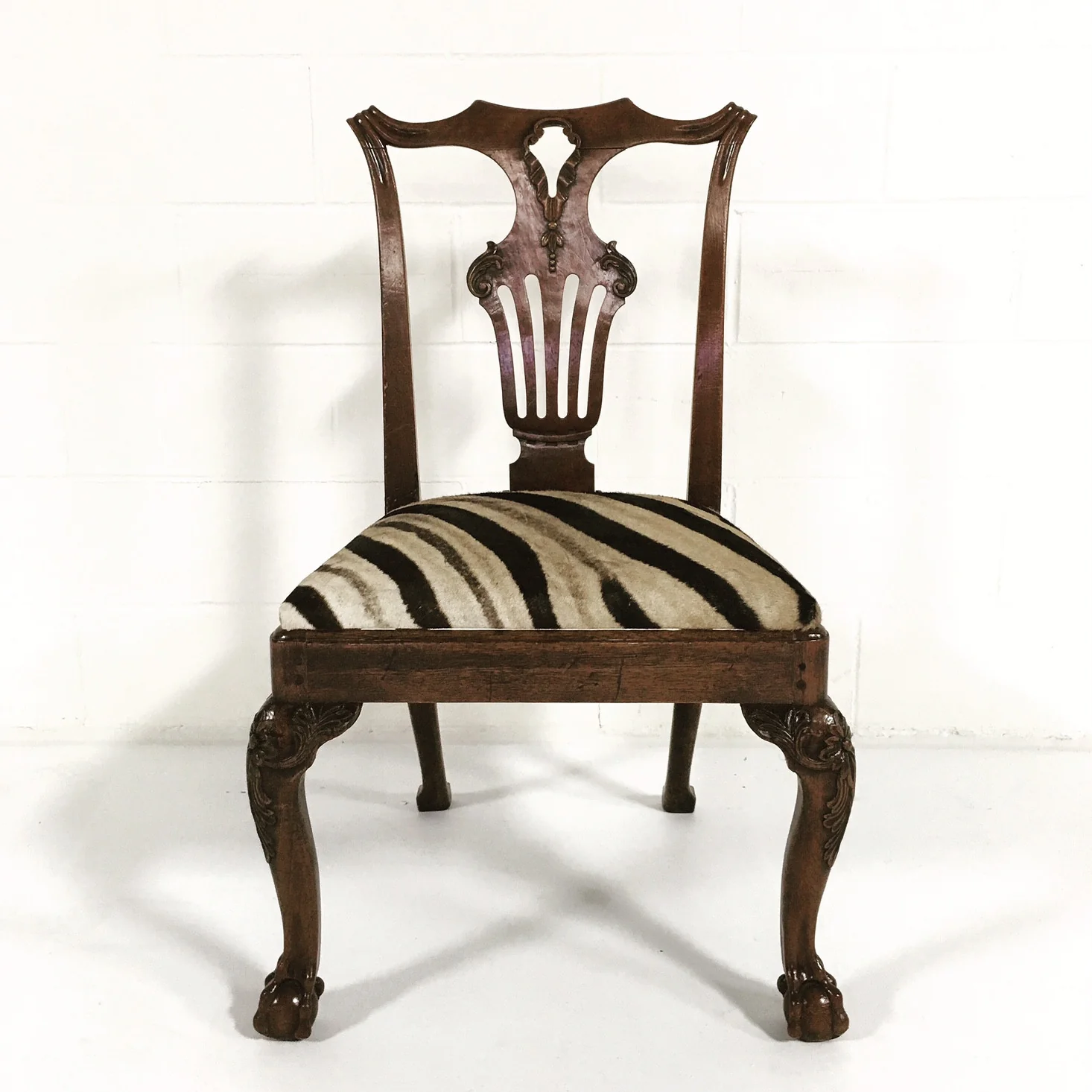 George II Walnut Dining Chairs in Zebra Hide, set of 8 - Image 4