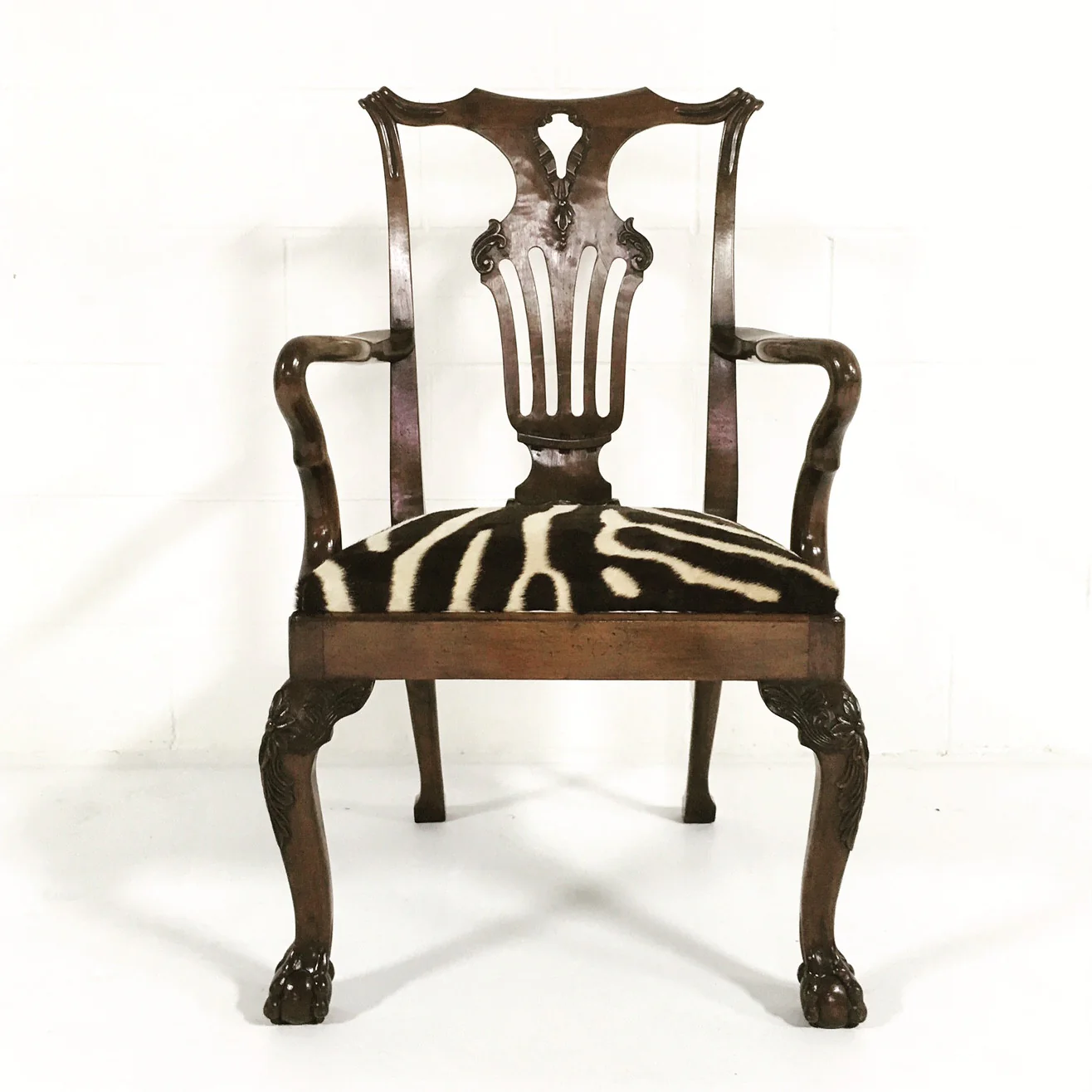 George II Walnut Dining Chairs in Zebra Hide, set of 8 - Image 6