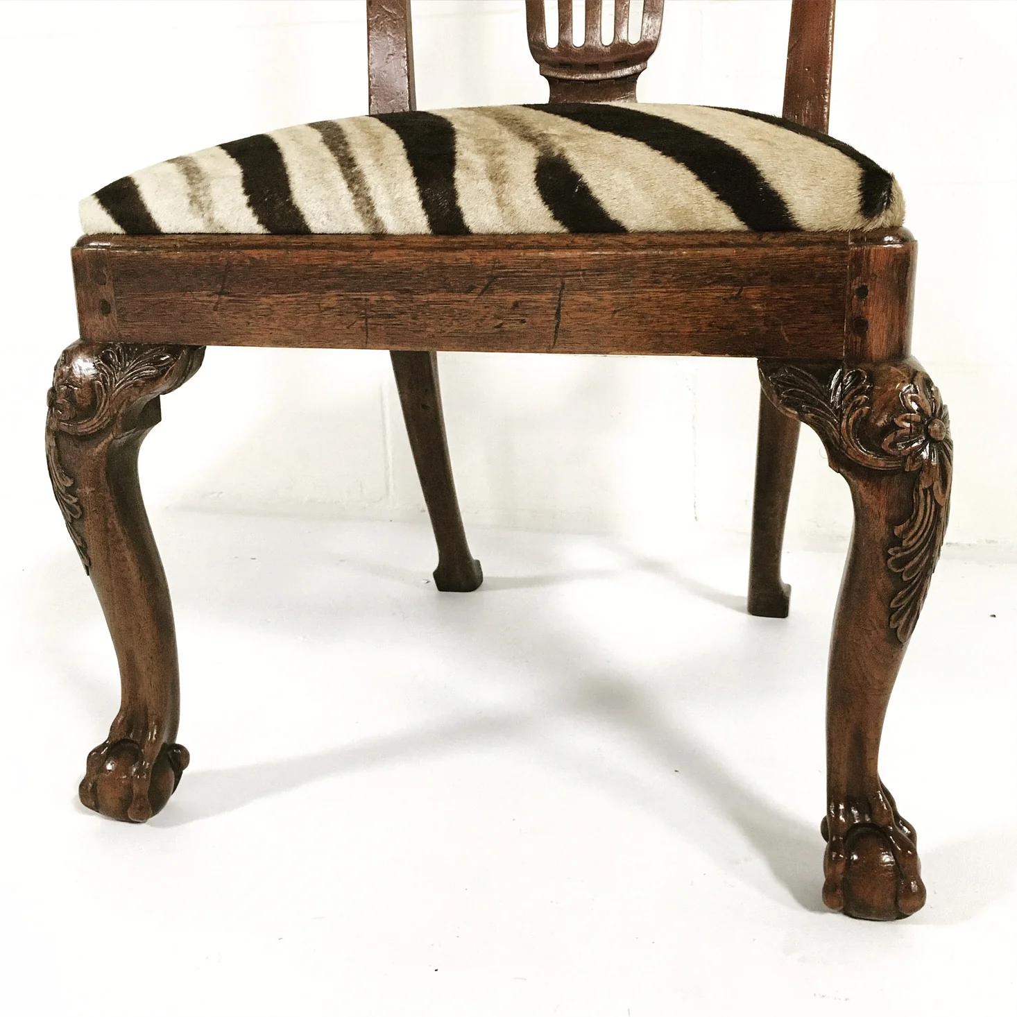 George II Walnut Dining Chairs in Zebra Hide, set of 8 - Image 9