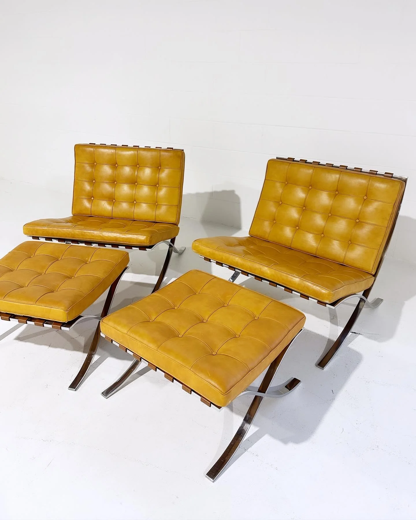 Gerald R. Griffith Barcelona Chairs and Ottomans, Set of 4 - Image 3