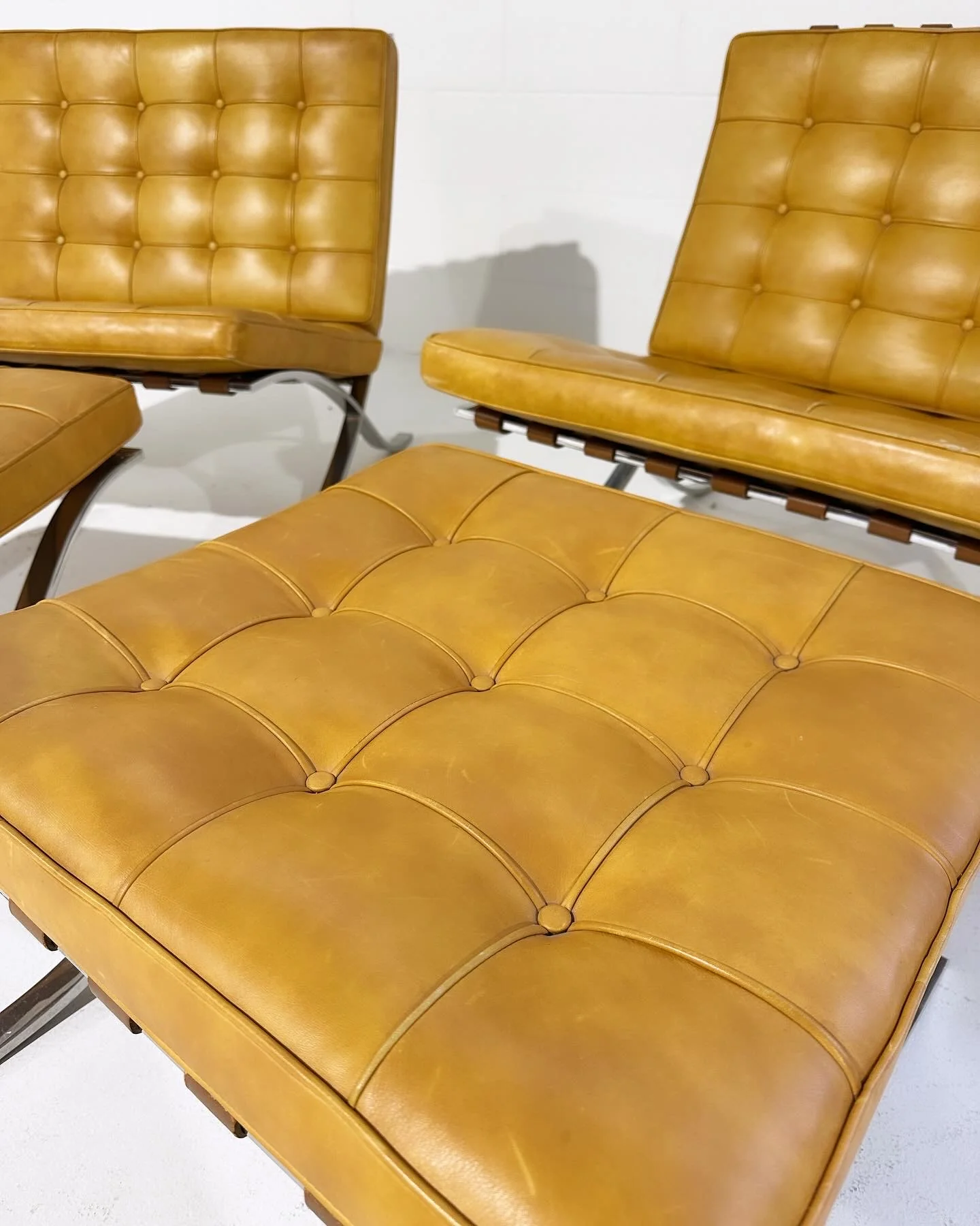 Gerald R. Griffith Barcelona Chairs and Ottomans, Set of 4 - Image 5