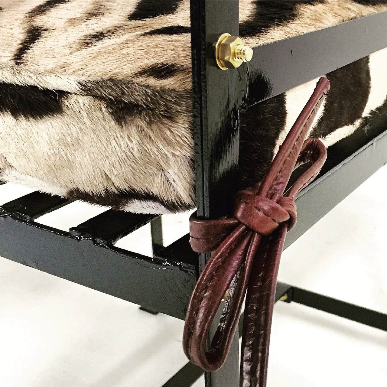 Iron Garden Chairs Painted Farrow & Ball Blue Black with Custom Zebra Hide Cushions, set of 4 - Image 13