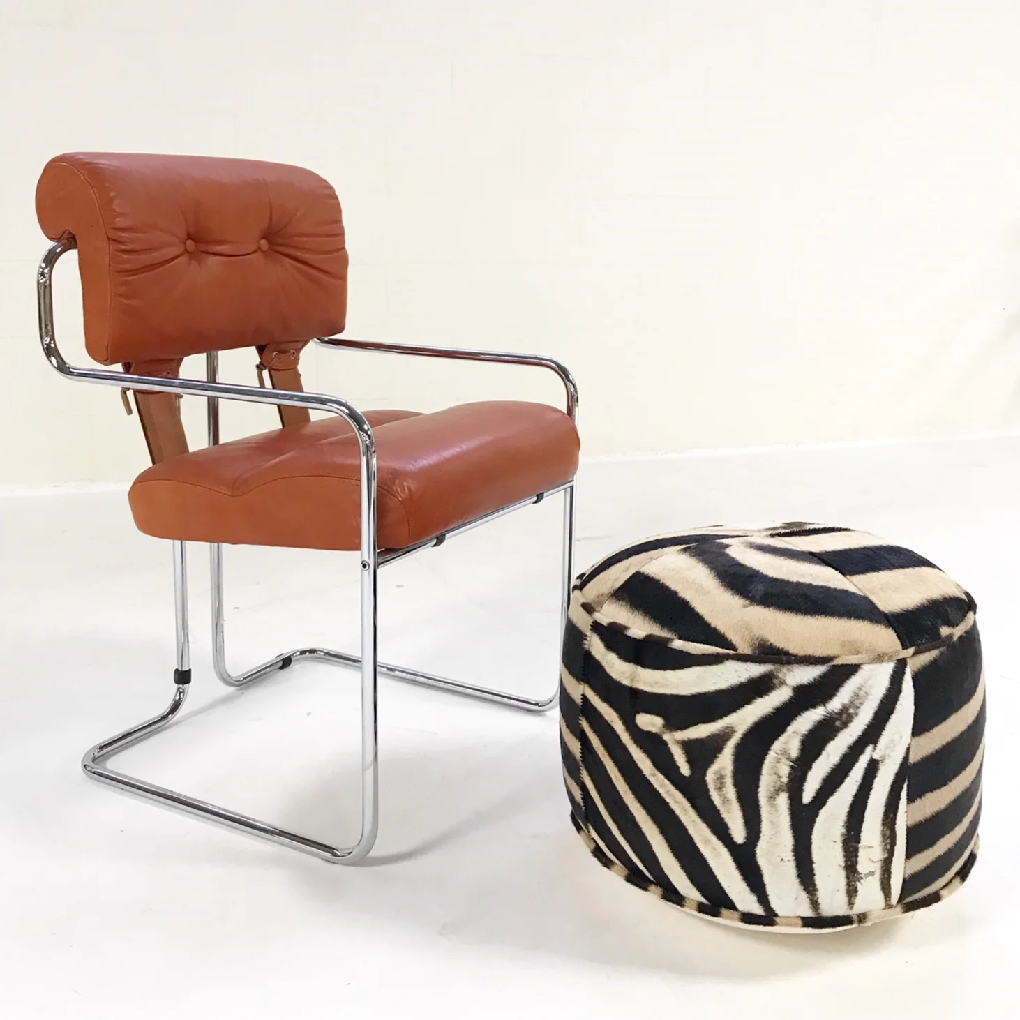 Tucroma Chairs with Zebra Hide Pouf Ottomans - Image 2