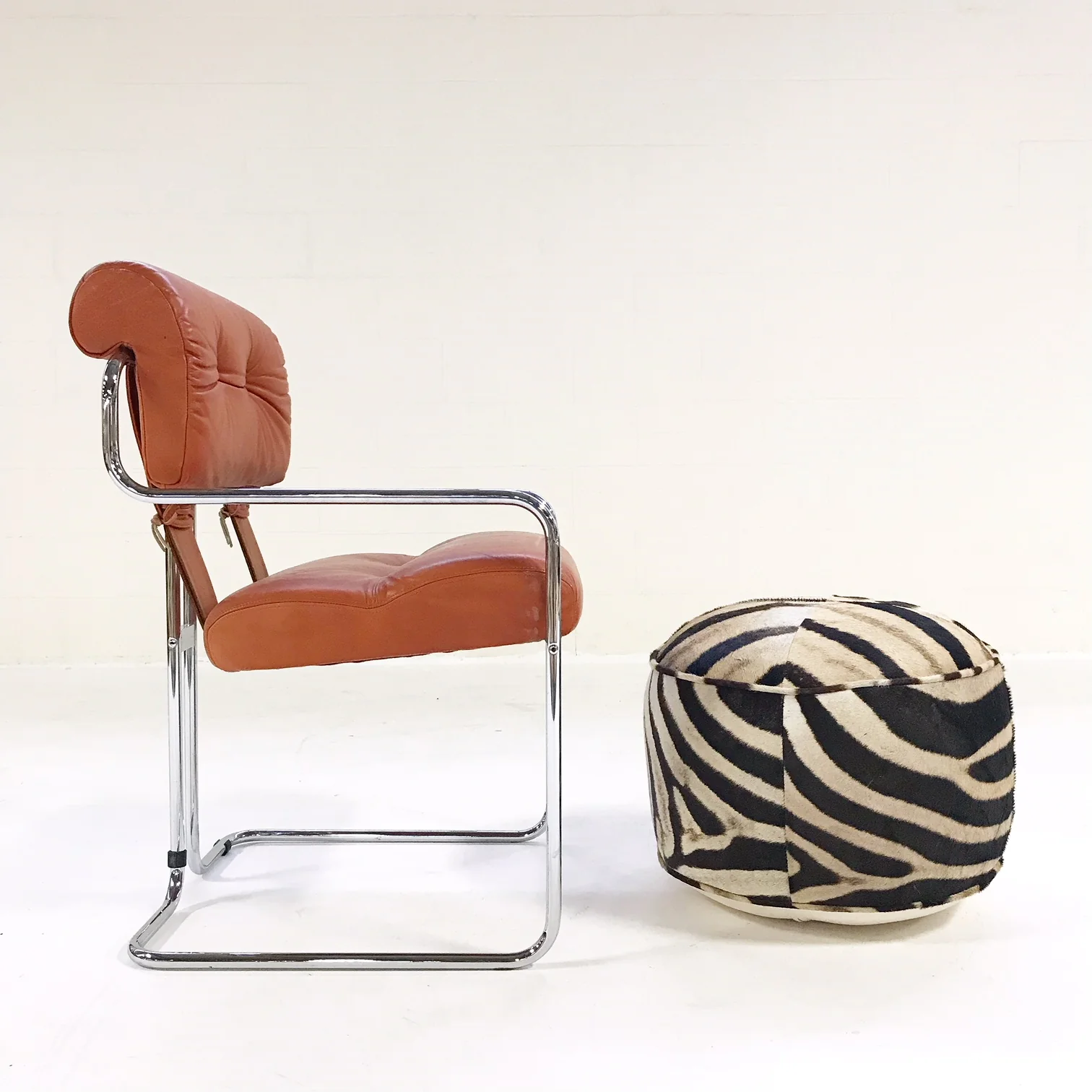 Tucroma Chairs with Zebra Hide Pouf Ottomans - Image 4