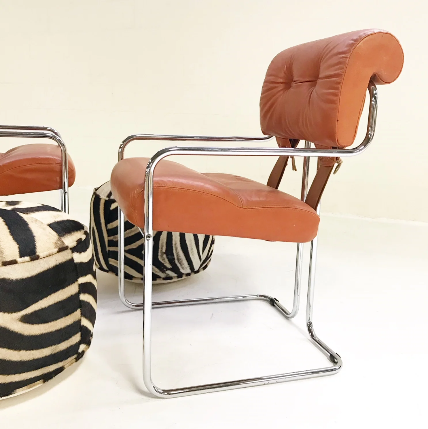 Tucroma Chairs with Zebra Hide Pouf Ottomans - Image 5