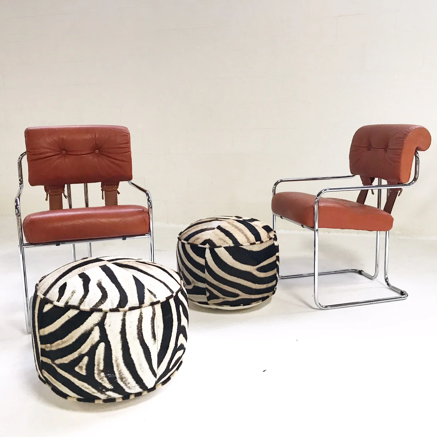 Tucroma Chairs with Zebra Hide Pouf Ottomans - Image 6