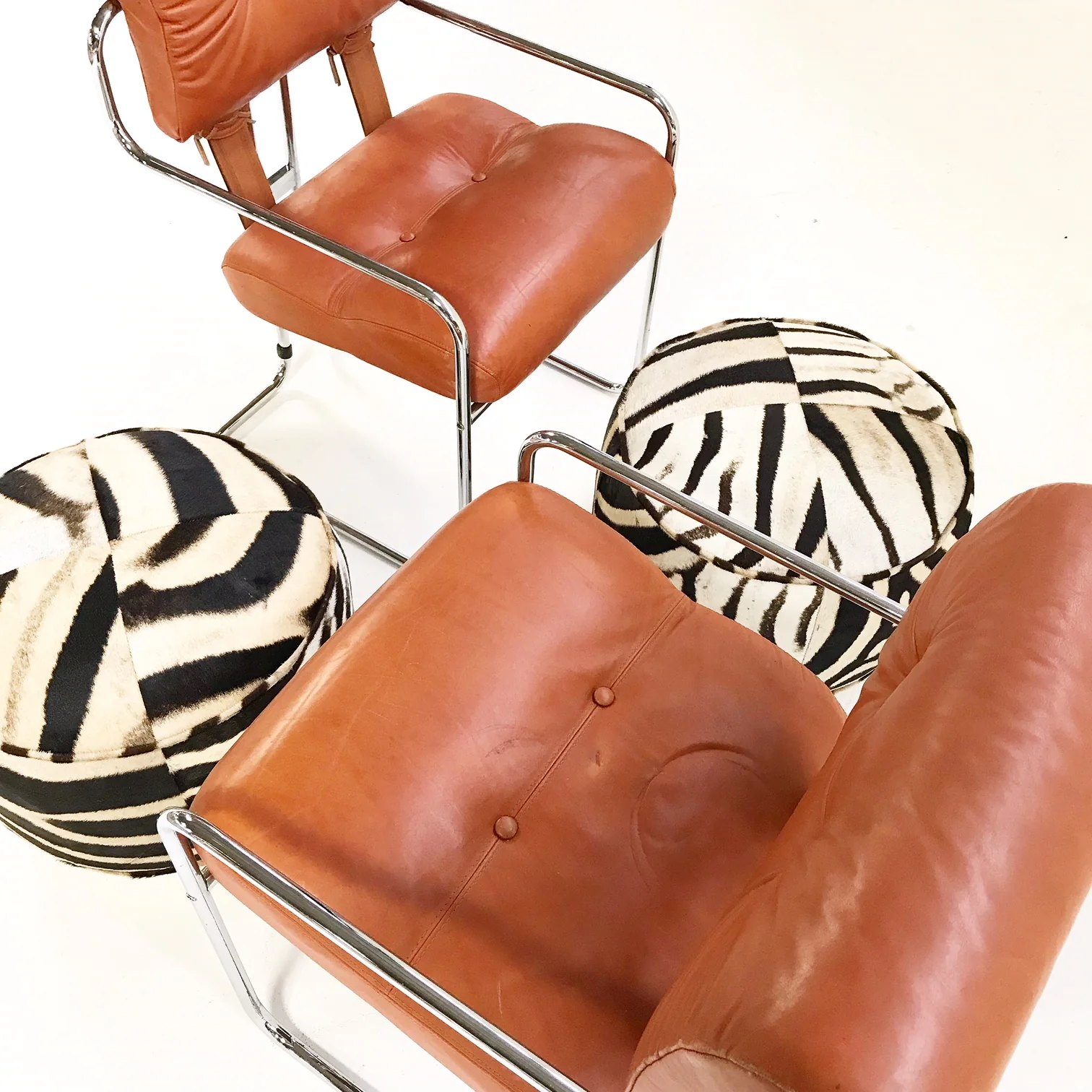 Tucroma Chairs with Zebra Hide Pouf Ottomans - Image 7