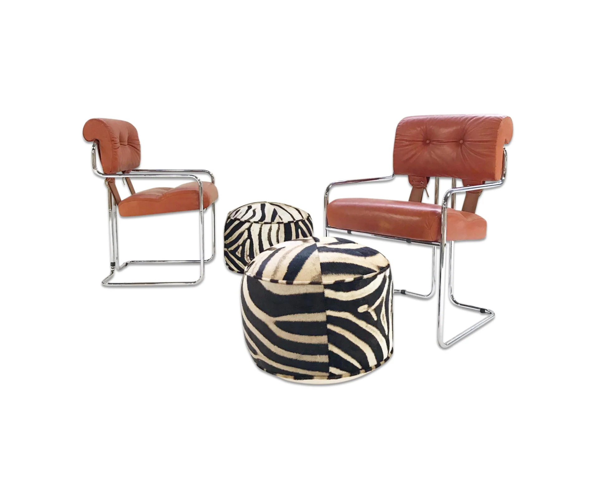 Tucroma Chairs with Zebra Hide Pouf Ottomans - Image 8