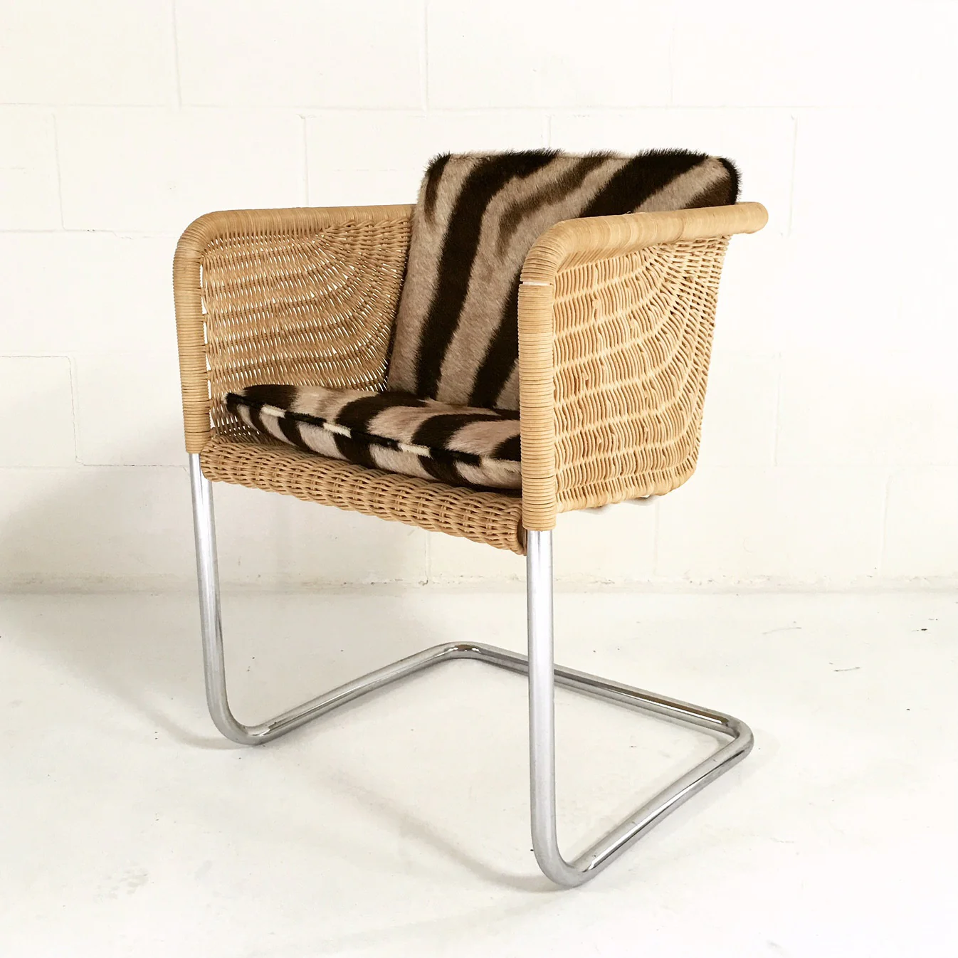 Wicker Chair with Zebra Cushions