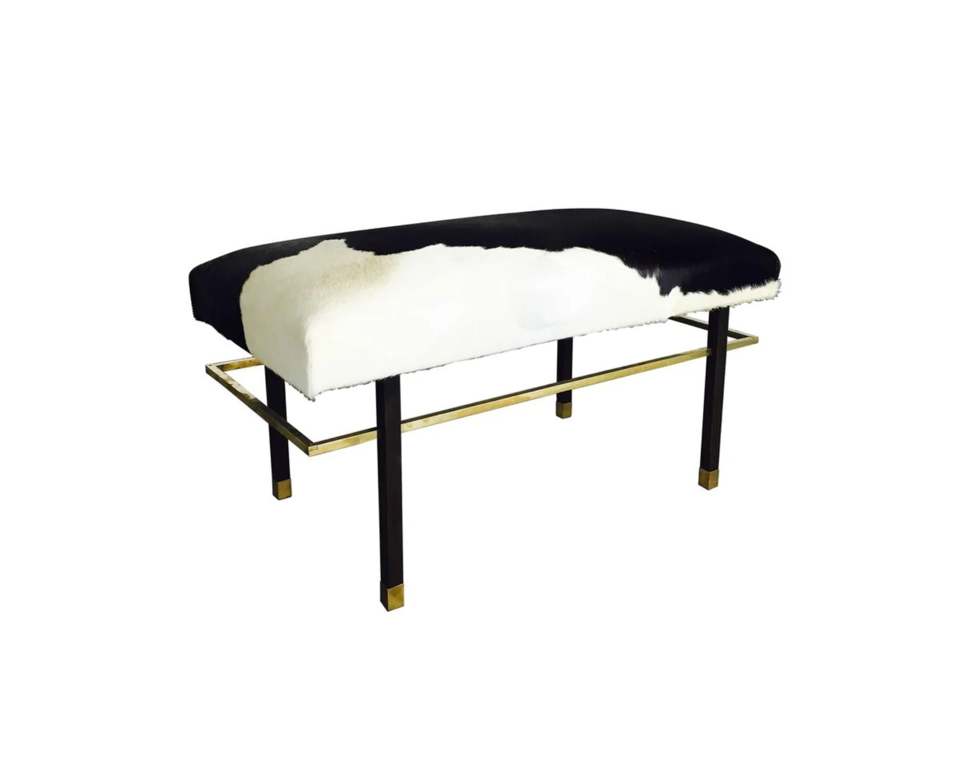 Mahogany and Brass Bench in Brazilian Cowhide - Image 9